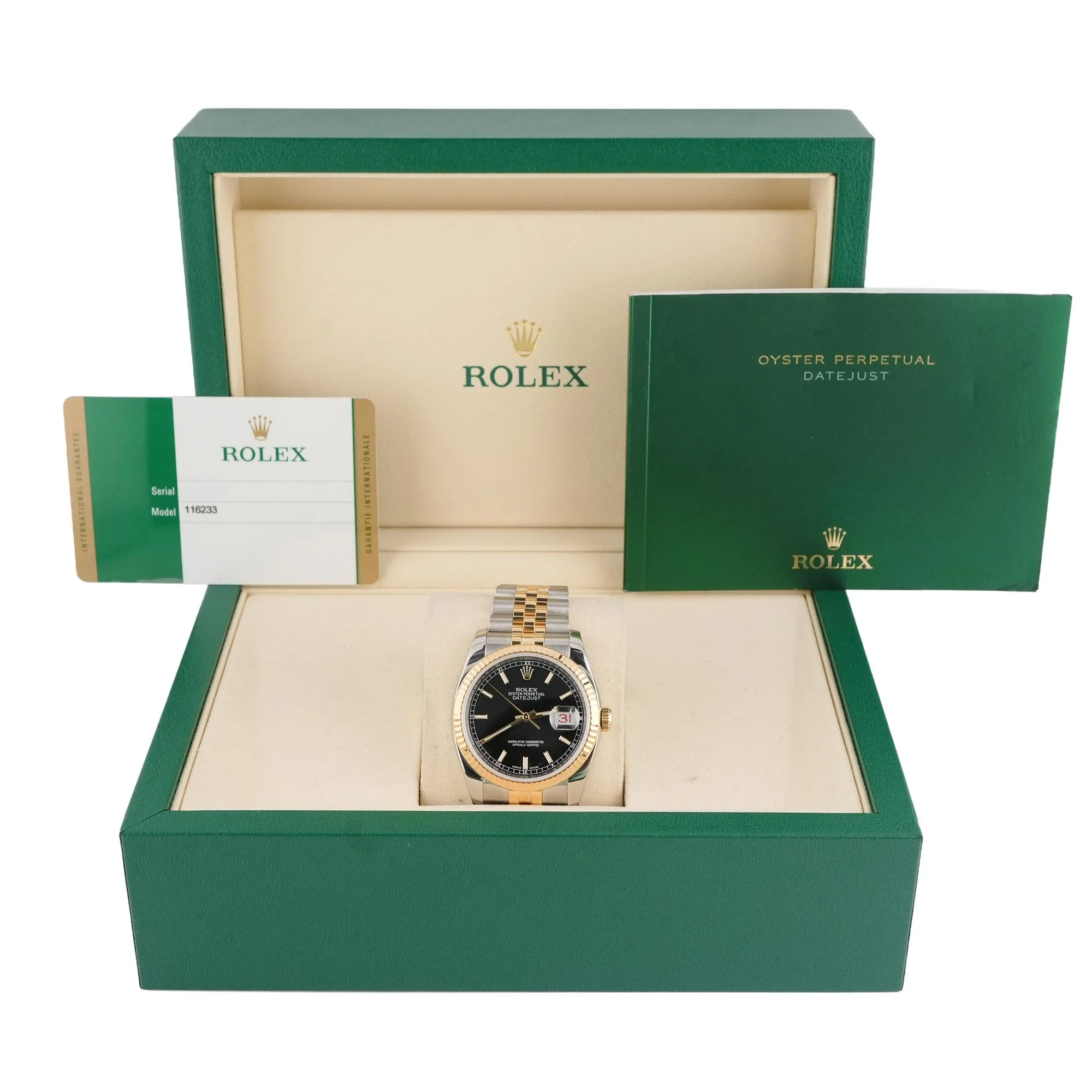 Rolex 116233 Datejust 36 mm Fluted Bezel Black Index Dial Jubilee Bracelet Box and Papers 2016 - Image 2