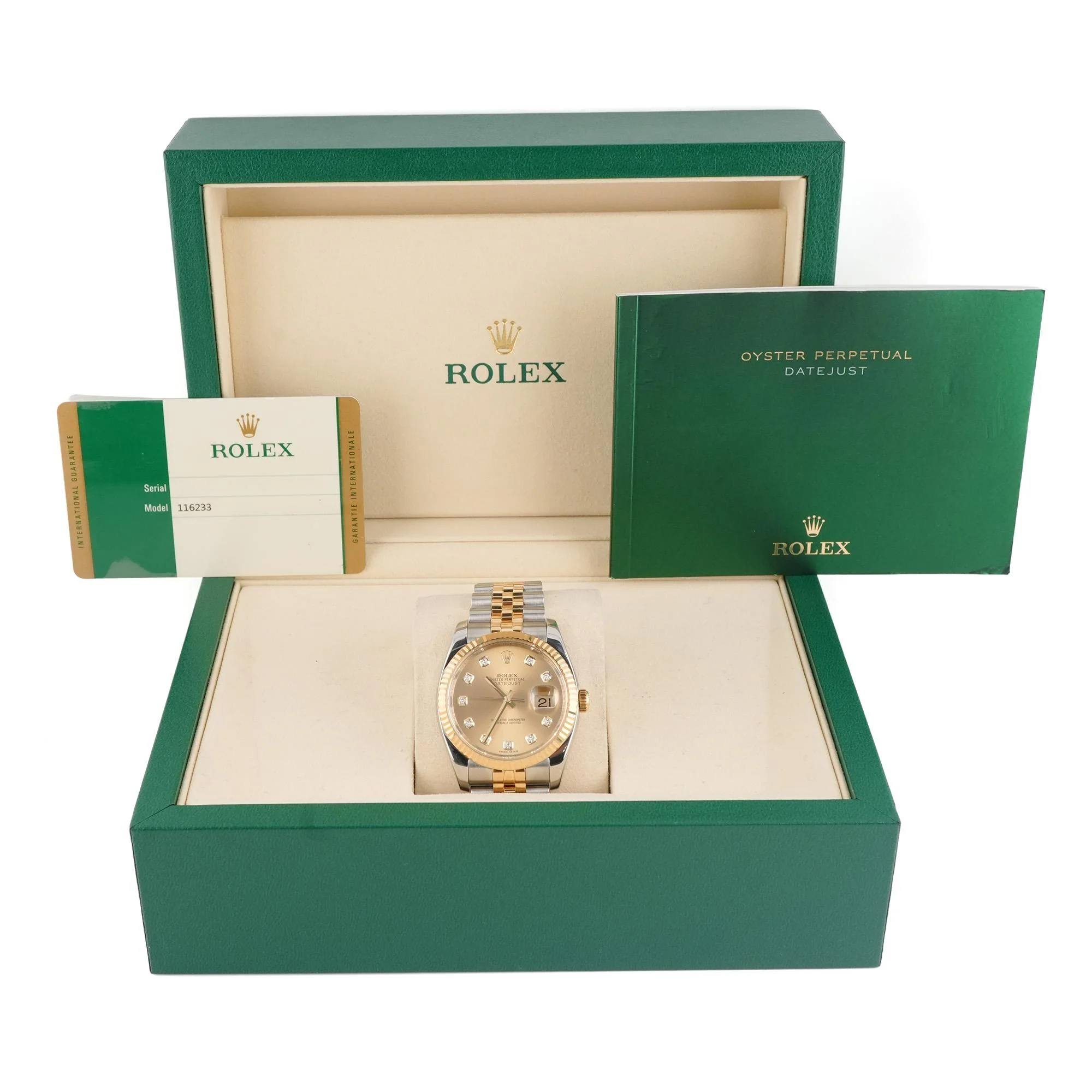 Rolex 116233 Datejust 36 mm Fluted Bezel Champagne Dial Jubilee Bracelet Box and Papers 2014 - Image 2