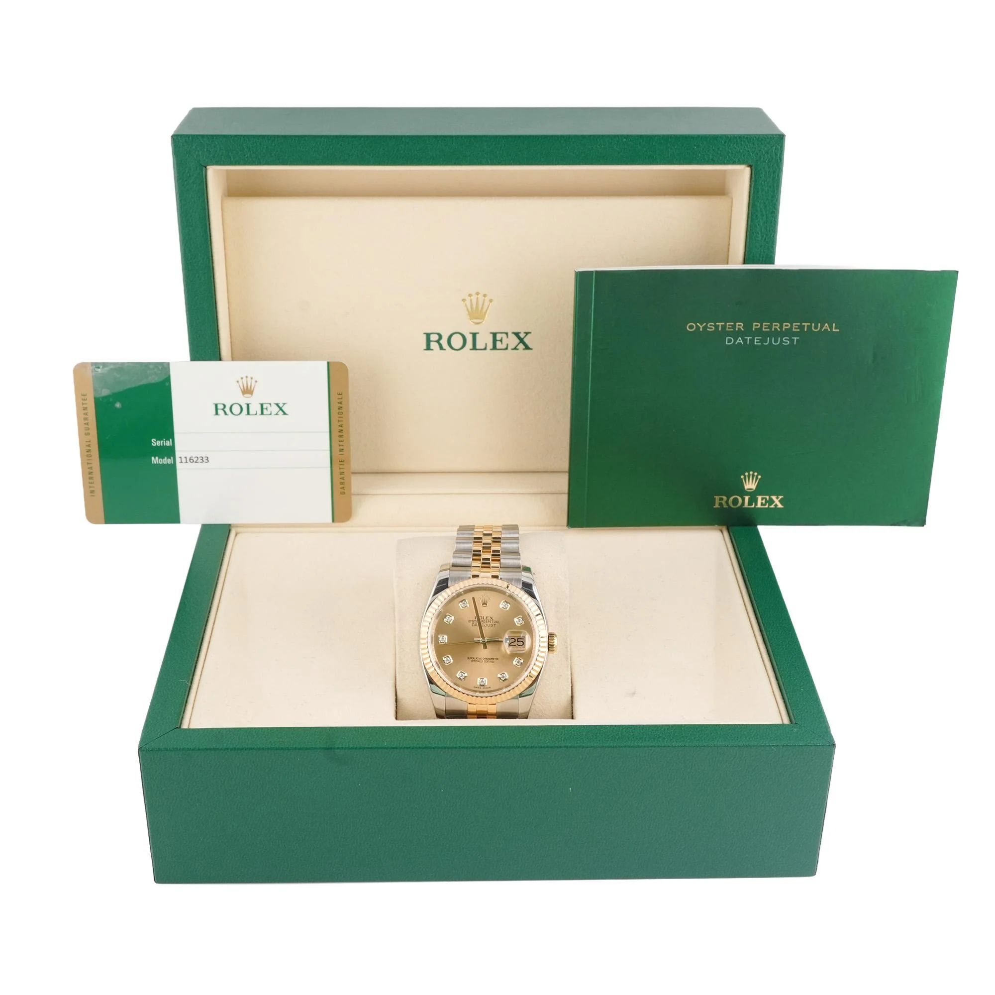 Rolex 116233 Datejust 36 mm Fluted Bezel Champagne Diamond Dial Jubilee Bracelet Box and Papers 2015 - Image 2