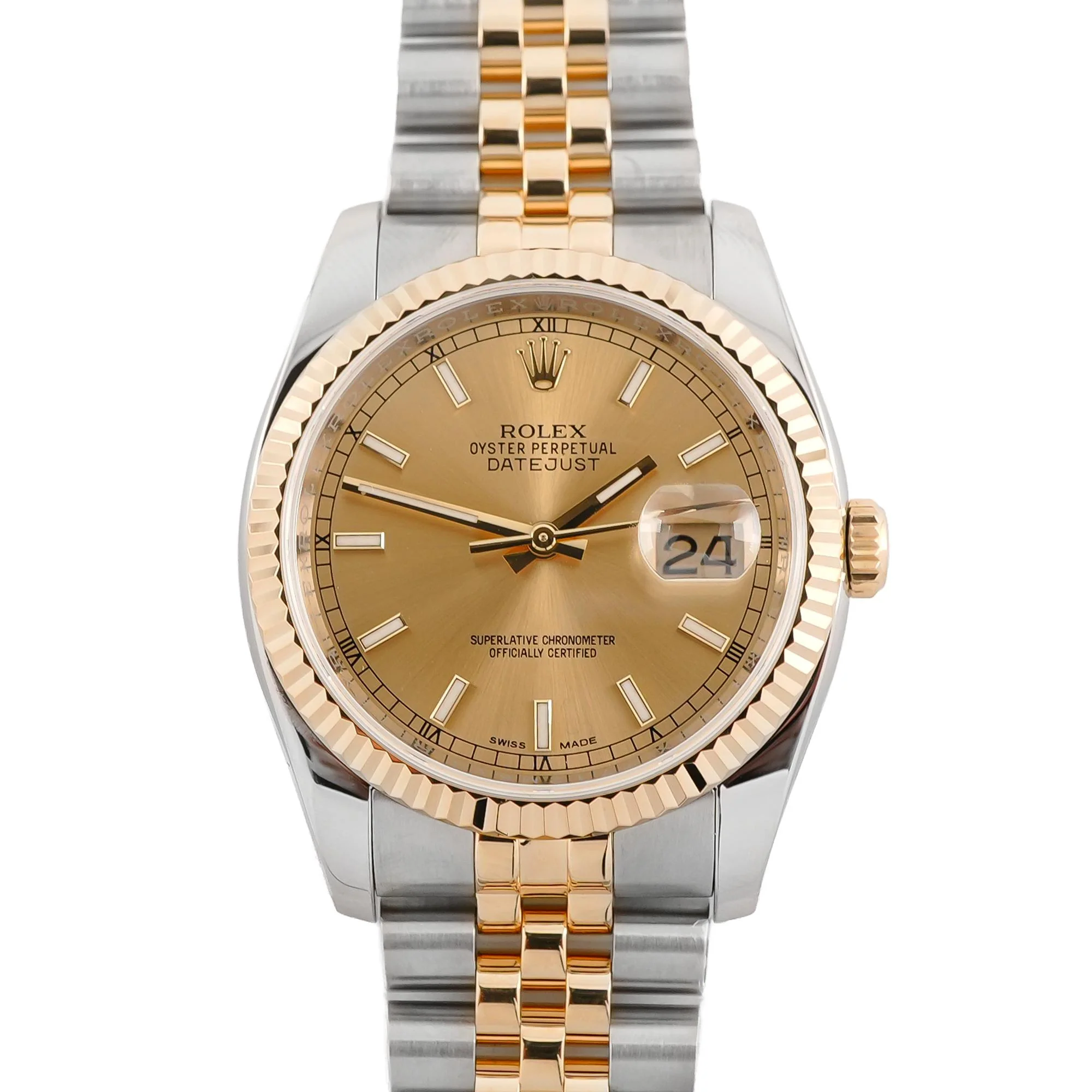 Rolex 116233 Datejust 36 mm Fluted Bezel Champagne Index Dial Jubilee Bracelet Box and Papers 2017