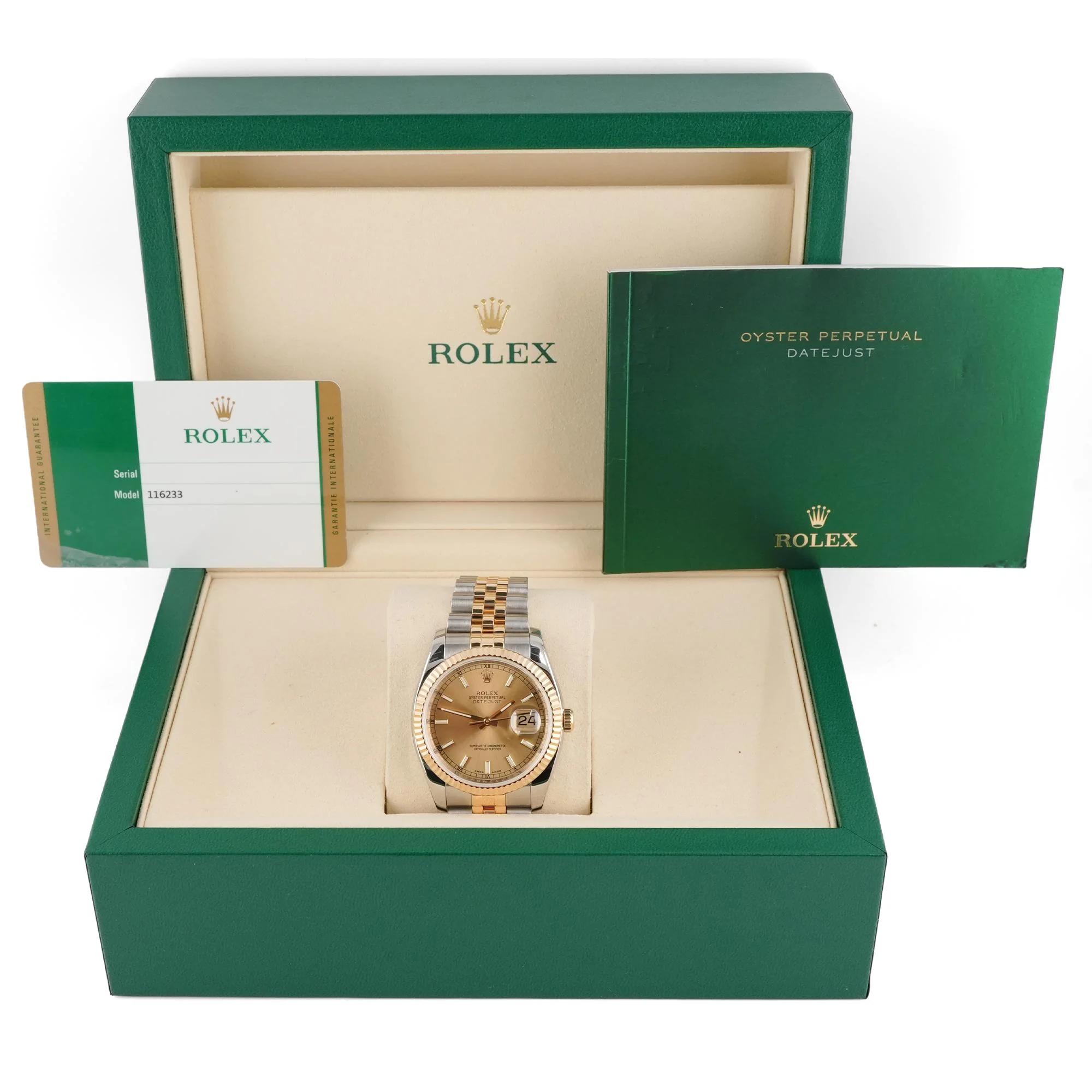 Rolex 116233 Datejust 36 mm Fluted Bezel Champagne Index Dial Jubilee Bracelet Box and Papers 2017 - Image 2