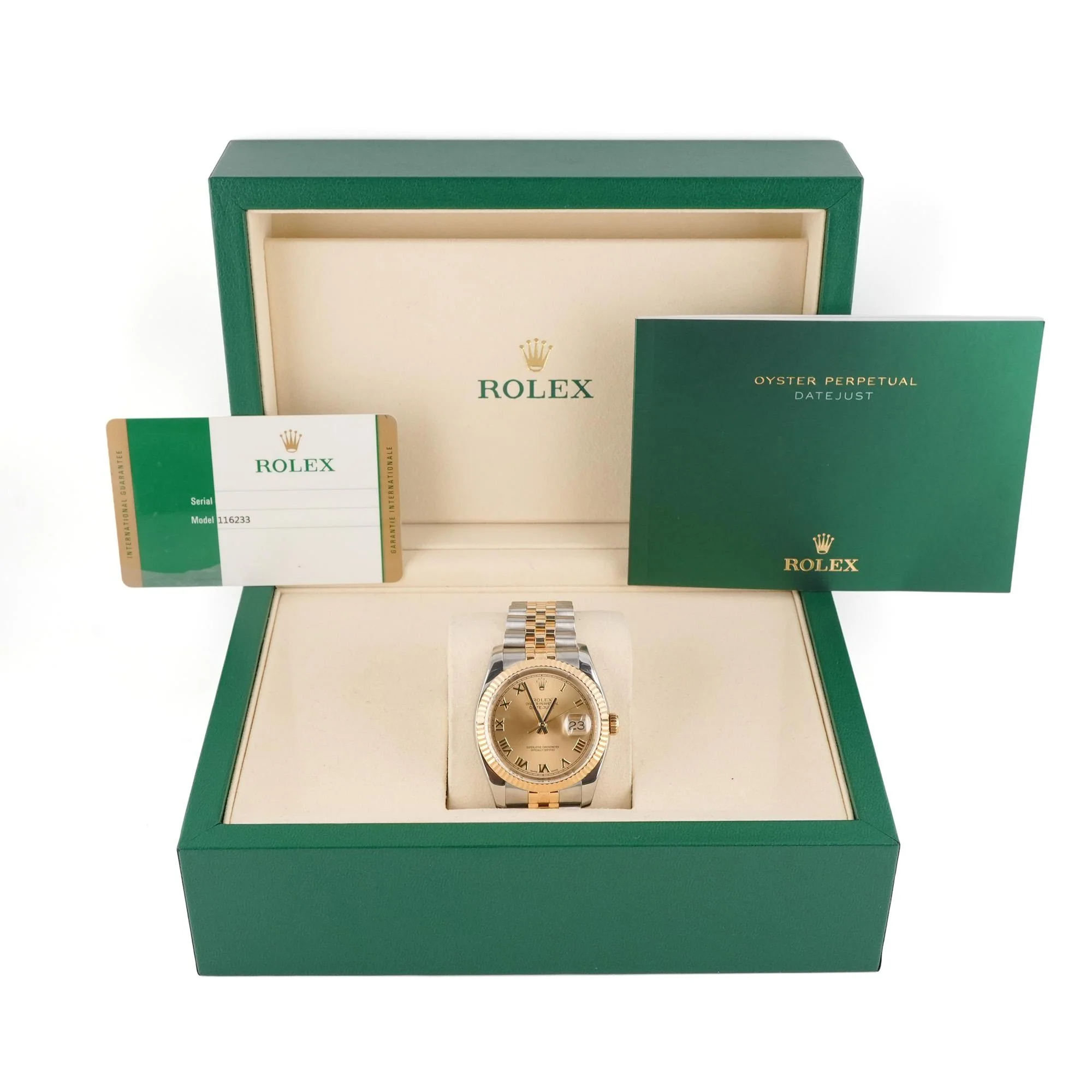 Rolex 116233 Datejust 36mm Champagne Roman Dial Jubilee Bracelet Papers 2016 - Image 2