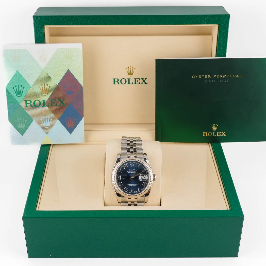 Rolex 116234 Datejust 36 mm Blue Roman Dial Jubilee Bracelet Box and Papers 2007 - Image 2