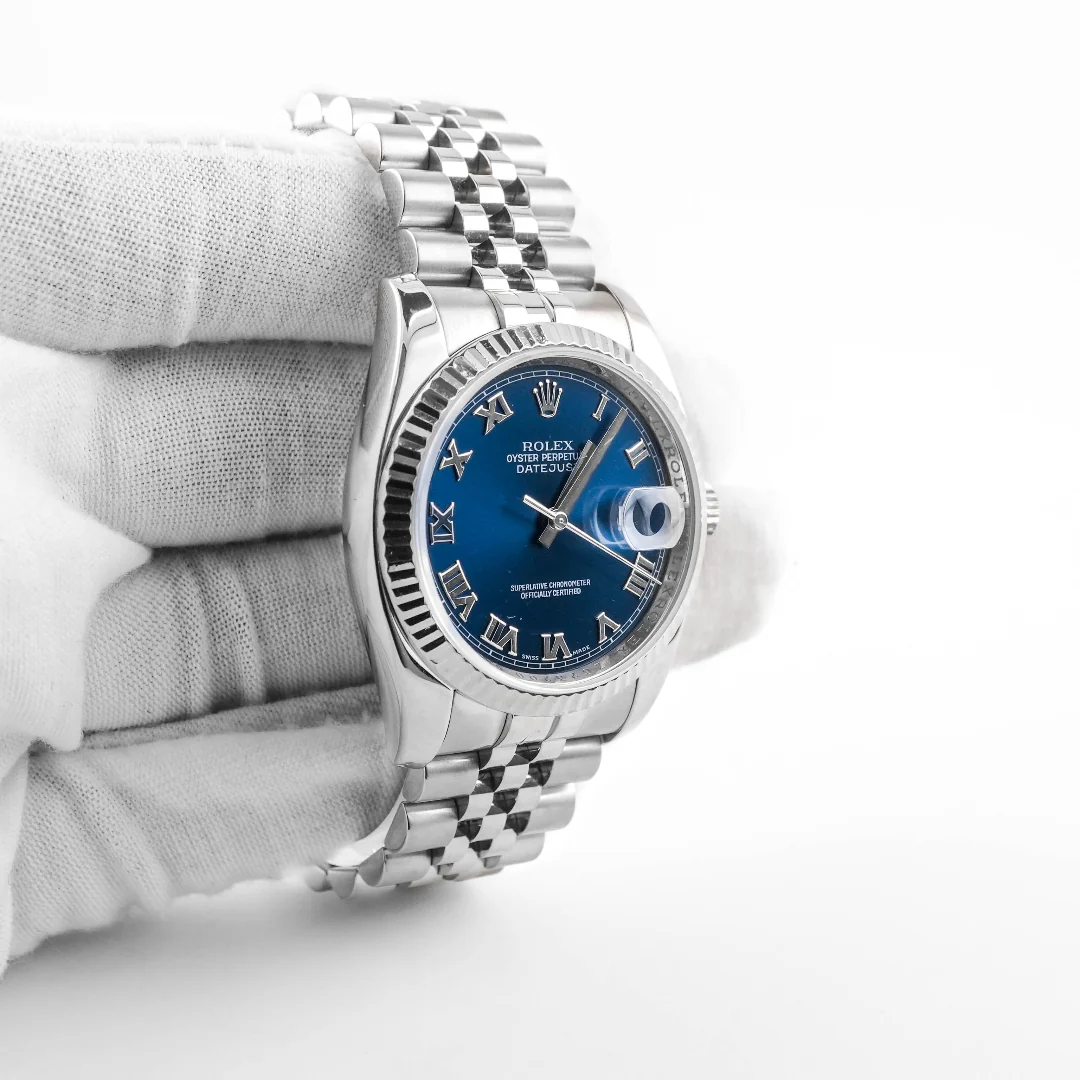 Rolex 116234 Datejust 36 mm Blue Roman Dial Jubilee Bracelet Box and Papers 2007 - Image 4