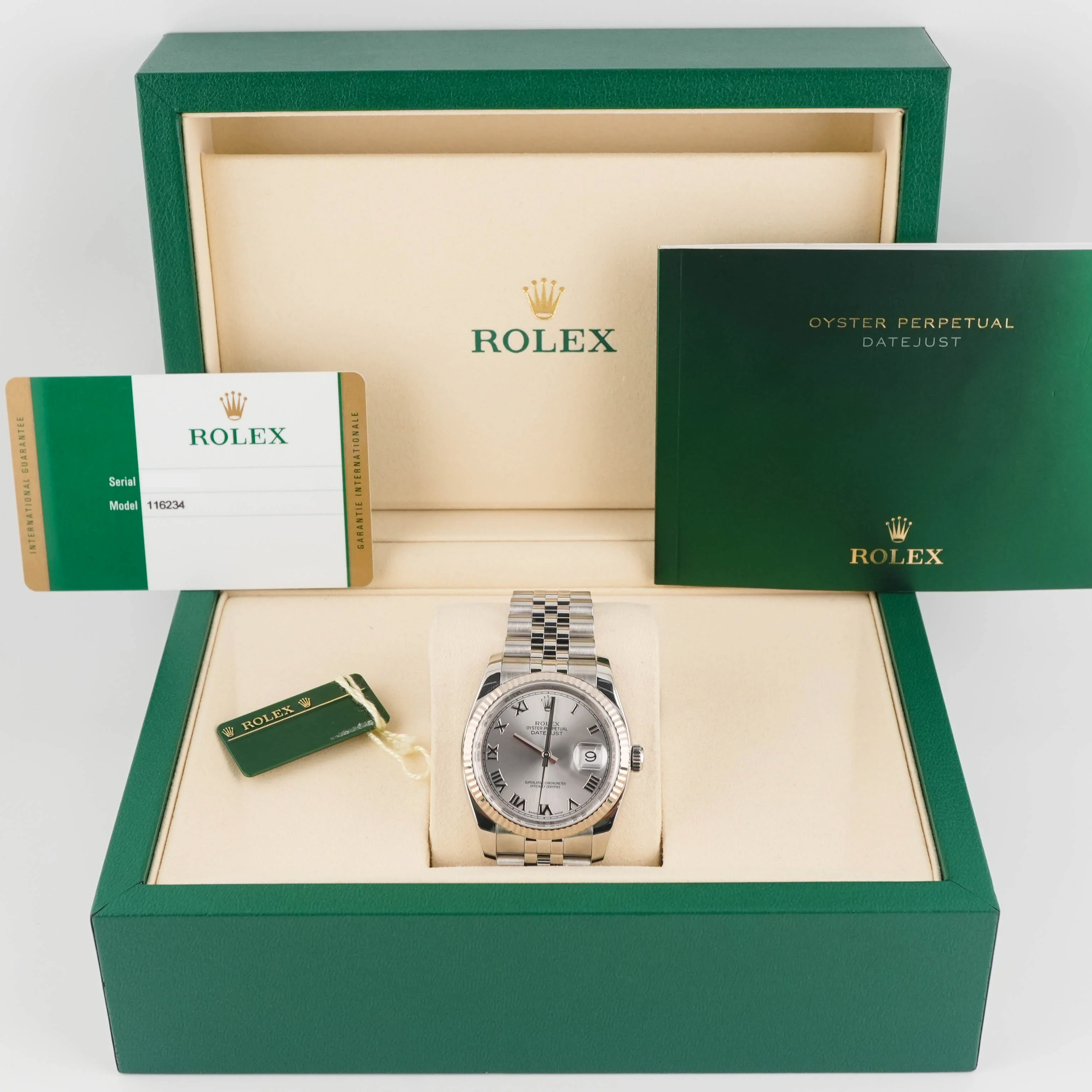 Rolex 116234 Datejust 36 mm Fluted Bezel Silver Roman Dial Jubilee Bracelet Box and Papers 2017 - Image 2