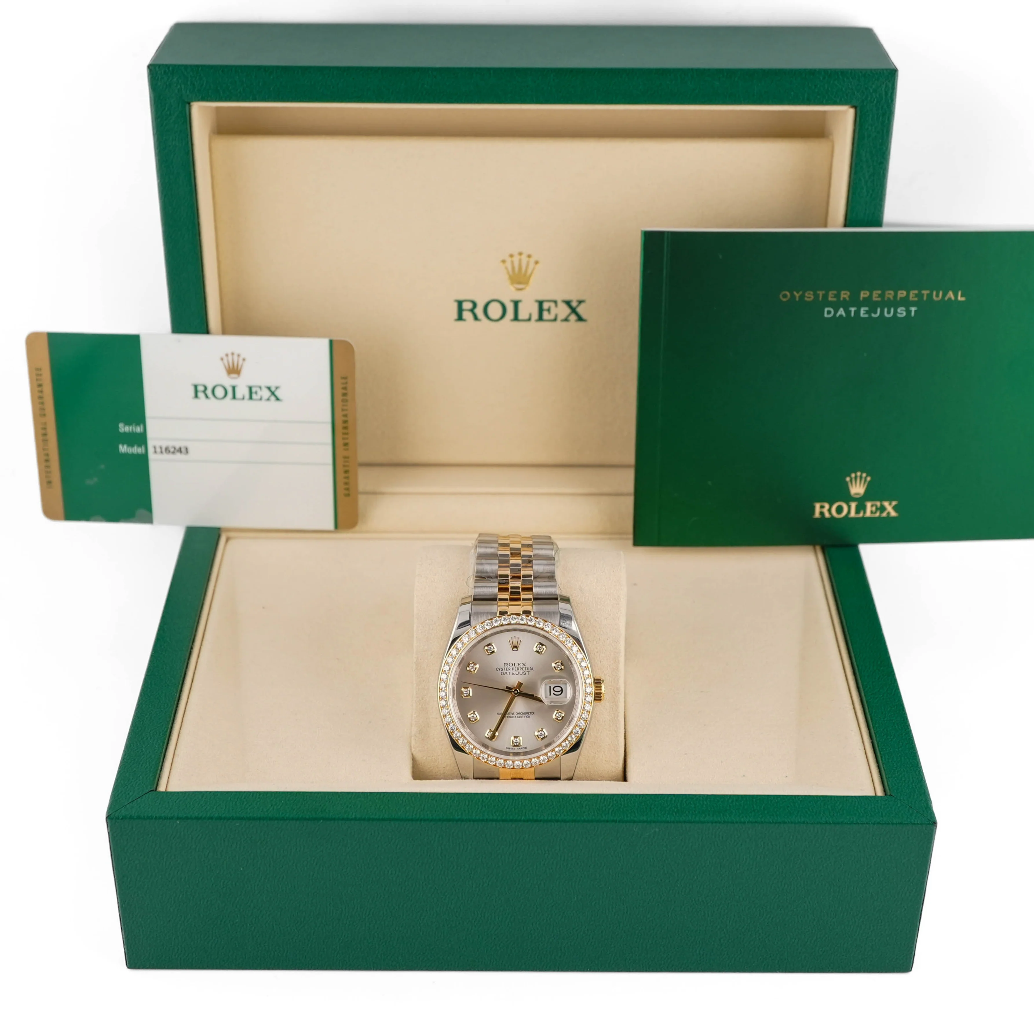 Rolex 116243 Datejust 36 mm Diamond Bezel Silver Diamond Dial Jubilee Bracelet Box and Papers 2017 - Image 2