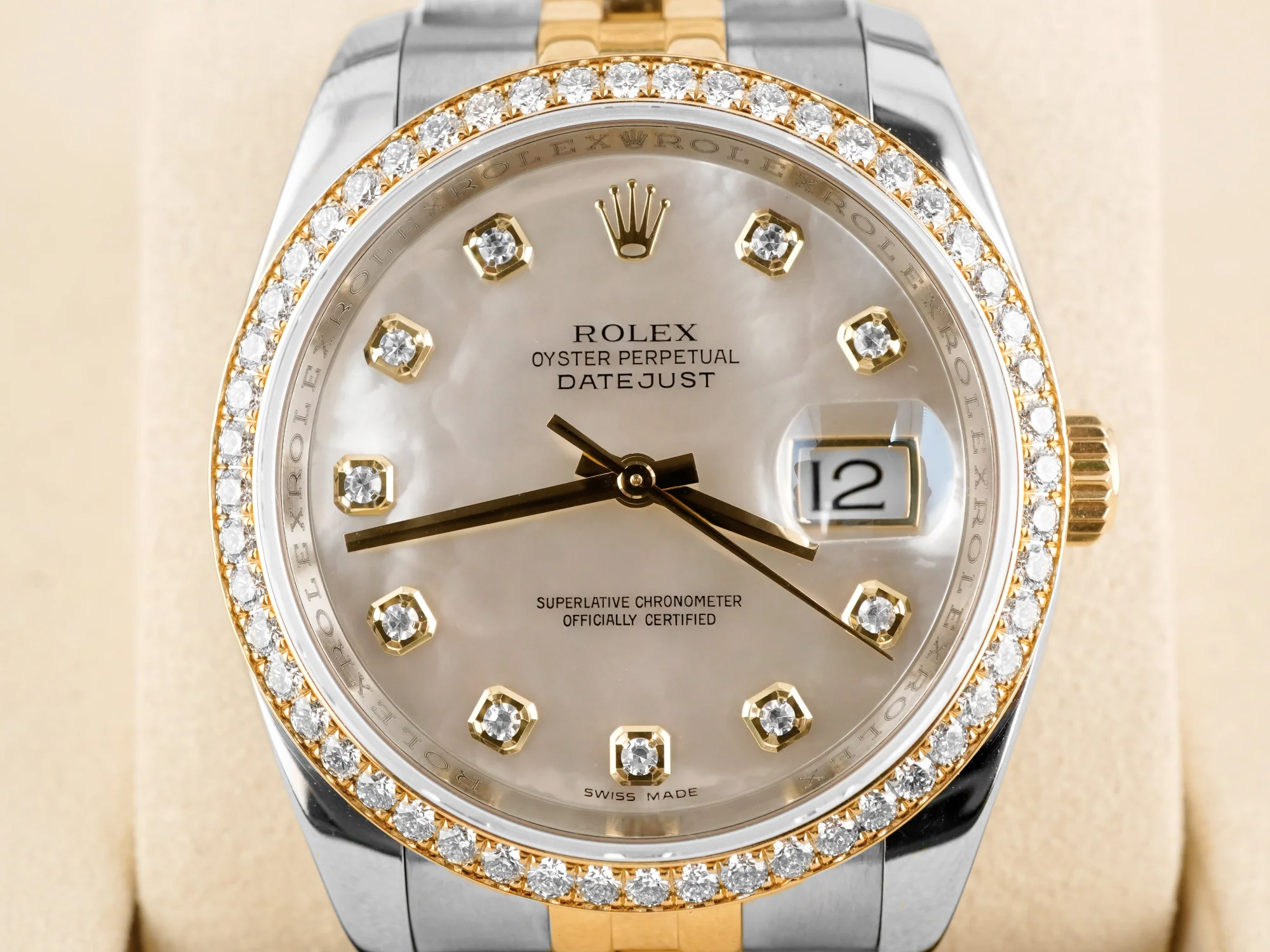 Rolex 116243 Datejust 36 mm Factory Diamond Bezel MOP Diamond Dial Box and Papers 2017 - Image 3