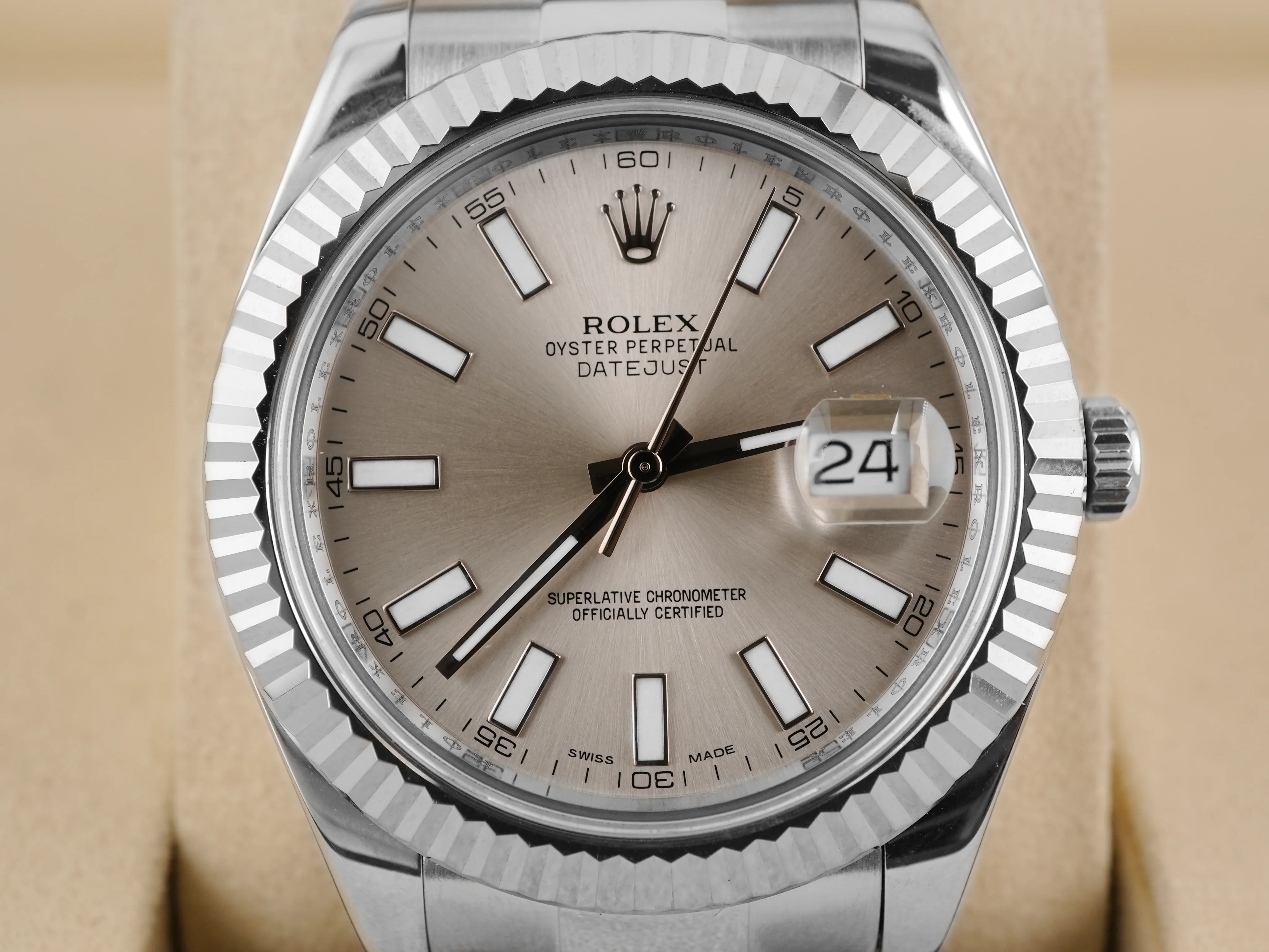 Rolex 116334 Datejust II 41 mm Fluted Bezel Silver Stick Dial Oyster Bracelet Box and Papers 2013 - Image 3