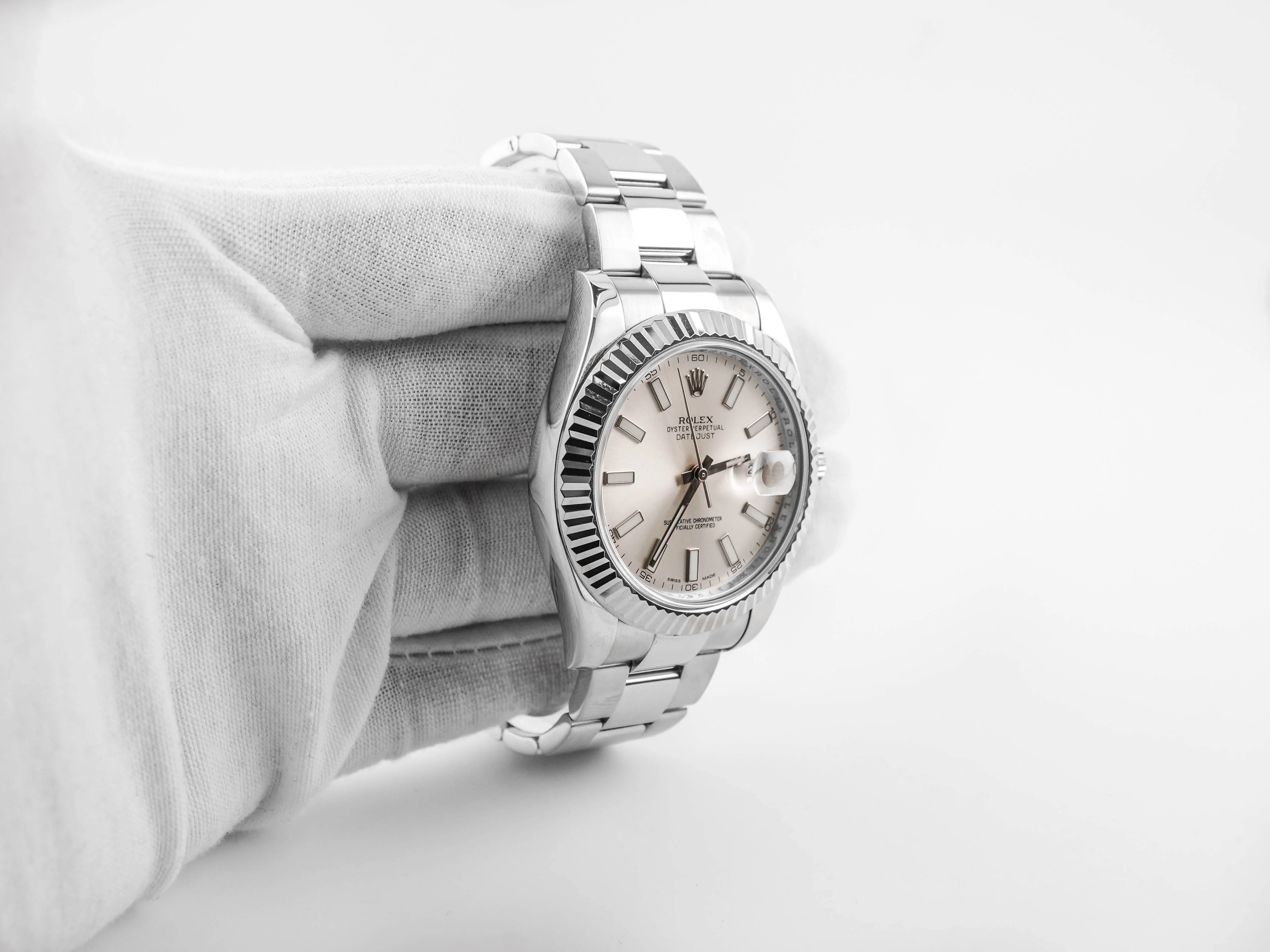 Rolex 116334 Datejust II 41 mm Fluted Bezel Silver Stick Dial Oyster Bracelet Box and Papers 2013 - Image 4