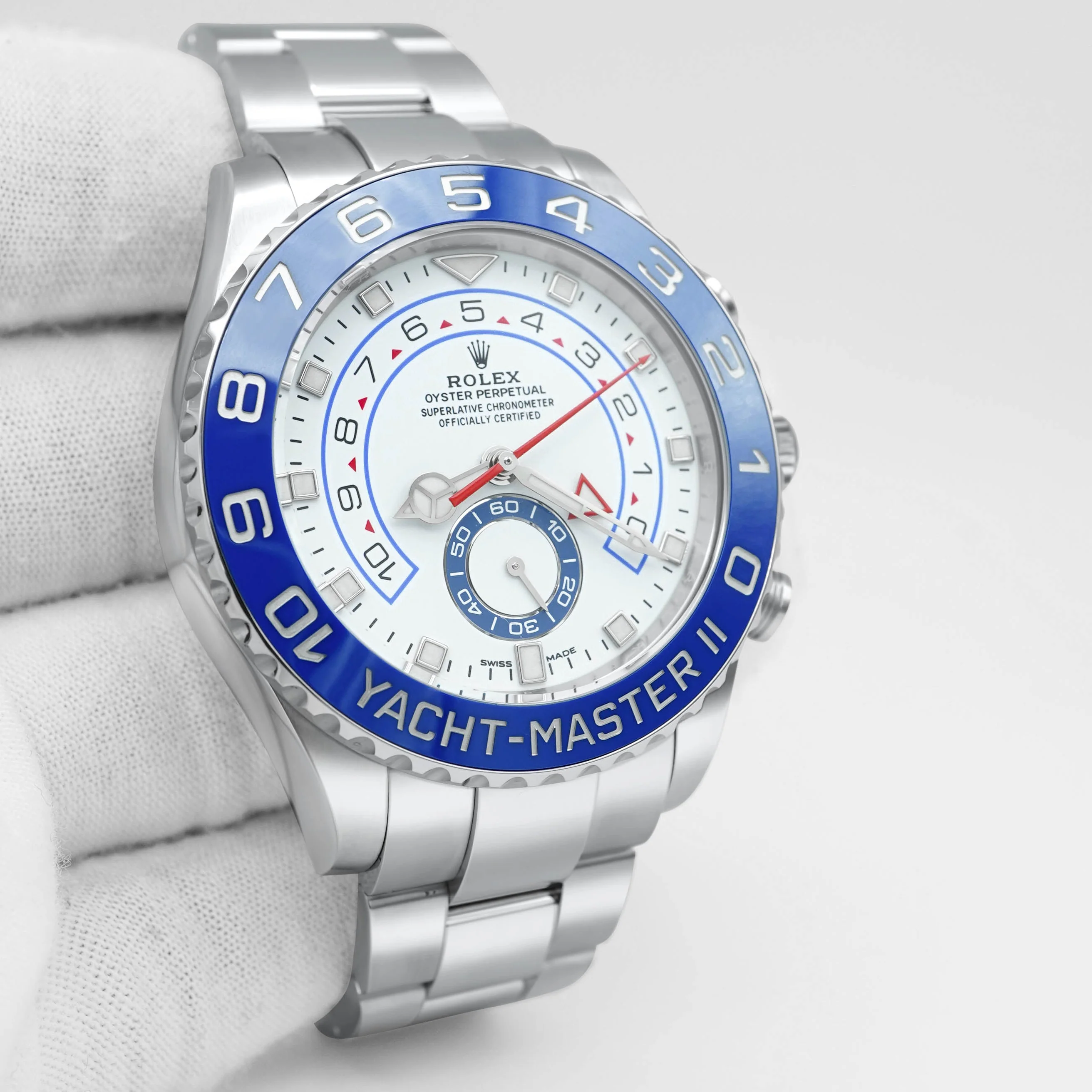 Rolex 116680 Yacht-Master II 44 mm White Dial Blue Ceramic Bezel Box and Papers 2022 - Image 4
