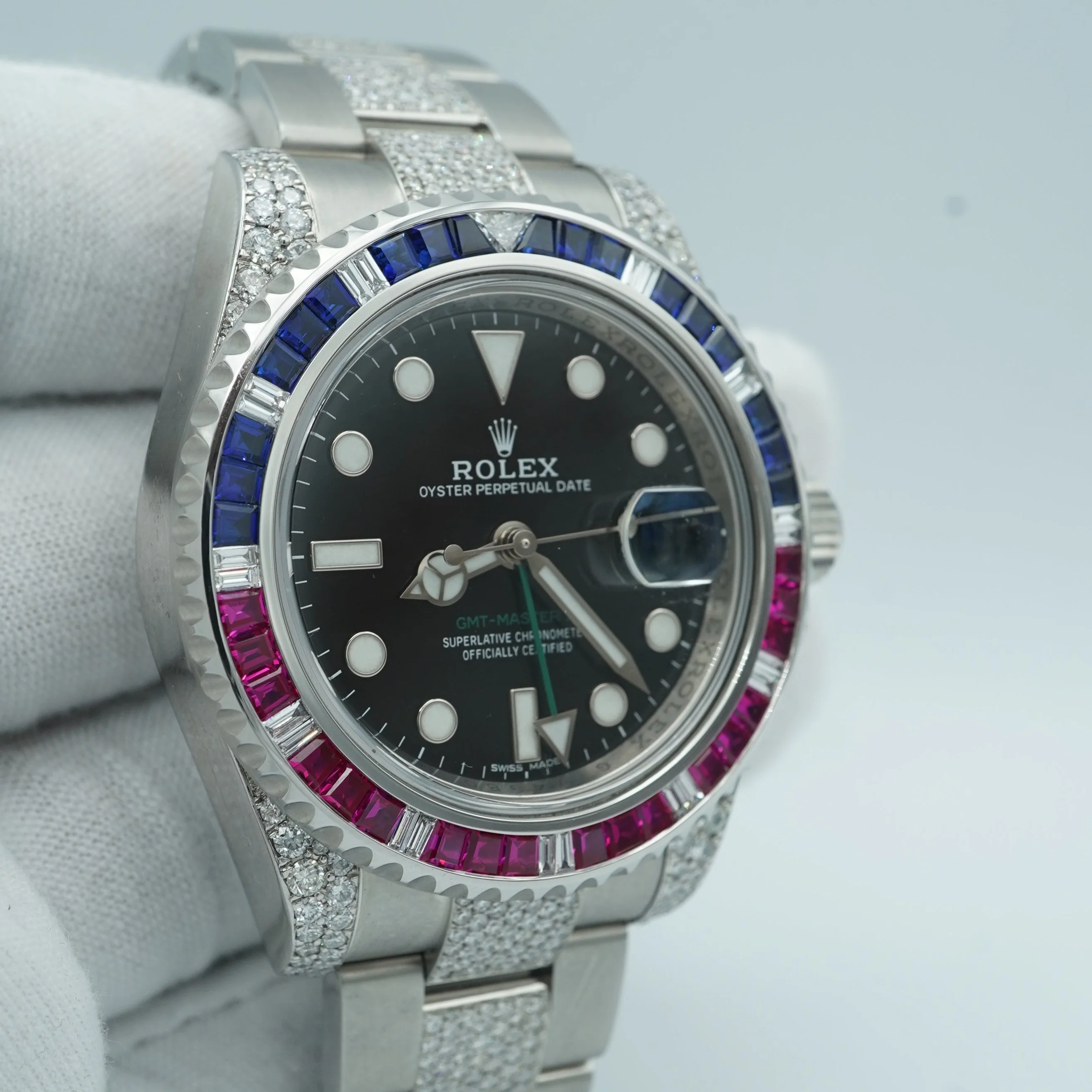 Rolex 116710LN GMT-Master II 40 mm Custom Diamond Bezel Black Dial Oyster Pave Bracelet Complete Set 2017 - Image 3