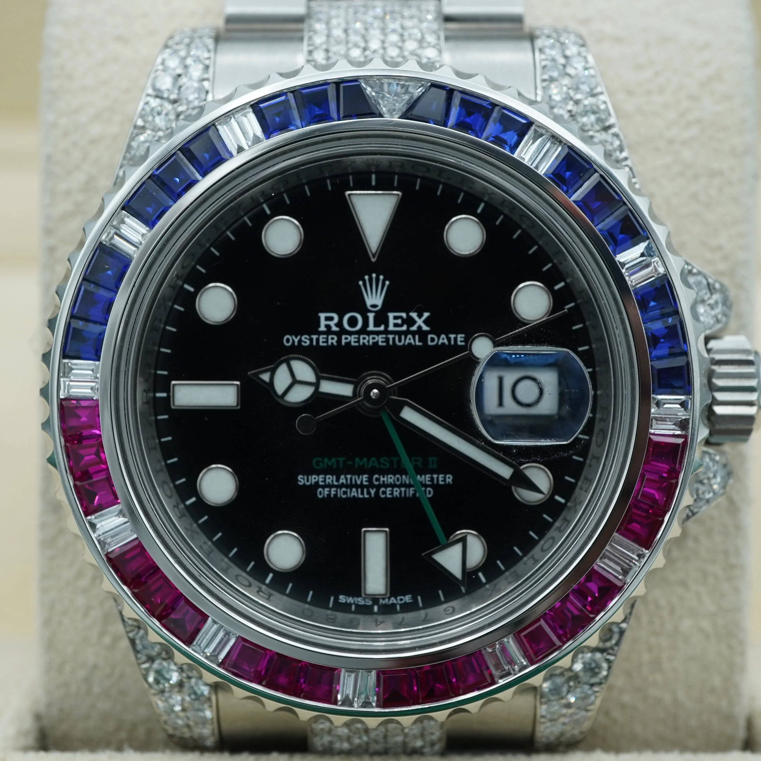 Rolex 116710LN GMT-Master II 40 mm Custom Diamond Bezel Black Dial Oyster Pave Bracelet Complete Set 2017 - Image 4