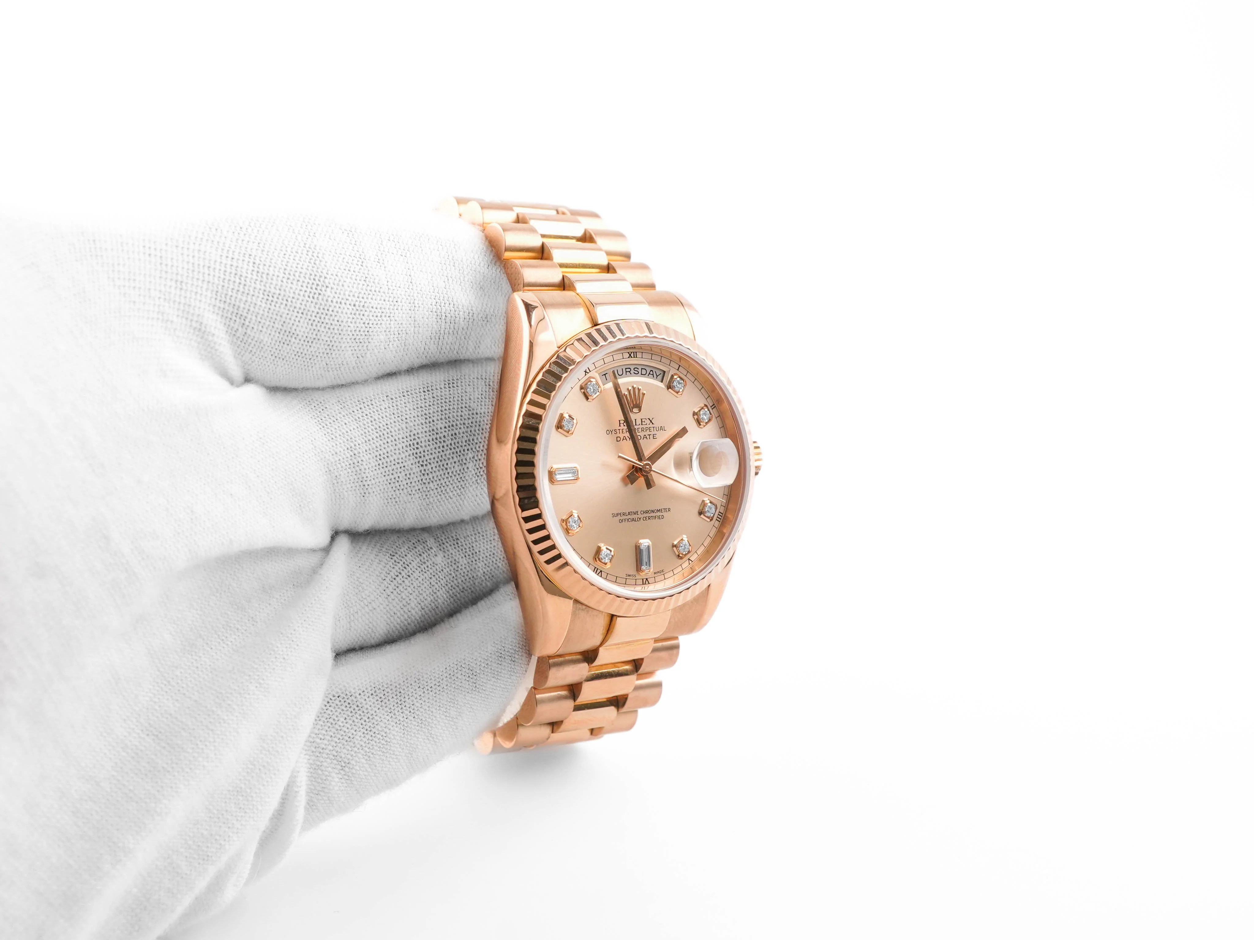 Rolex 118235 Day-Date 36 mm 18K Rose Gold Pink Champagne Diamond Dial President Bracelet 2005 - Image 4
