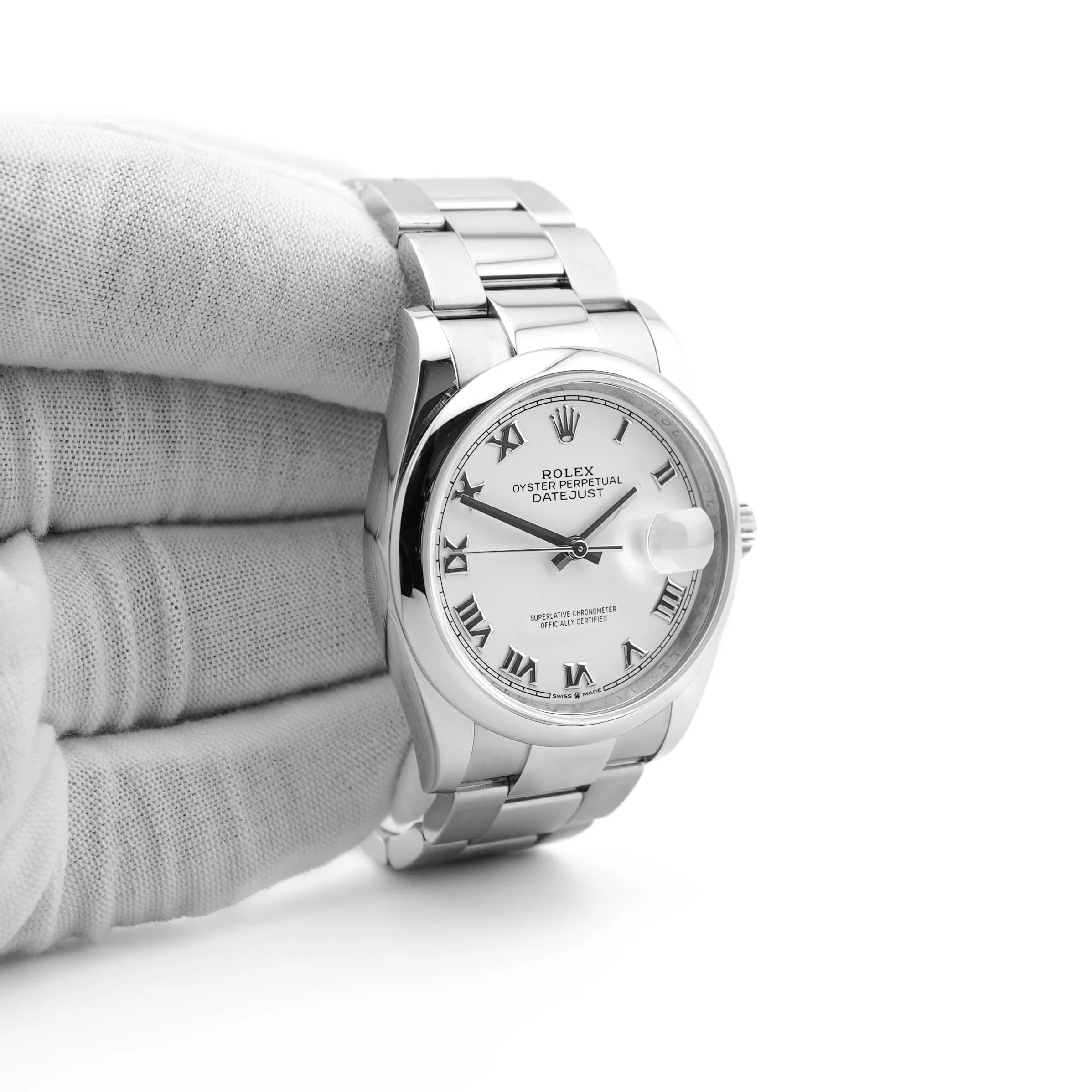 Rolex 126200 Datejust 36 mm Smooth Bezel White Roman Dial Oyster Bracelet Box and Papers 2019 - Image 4