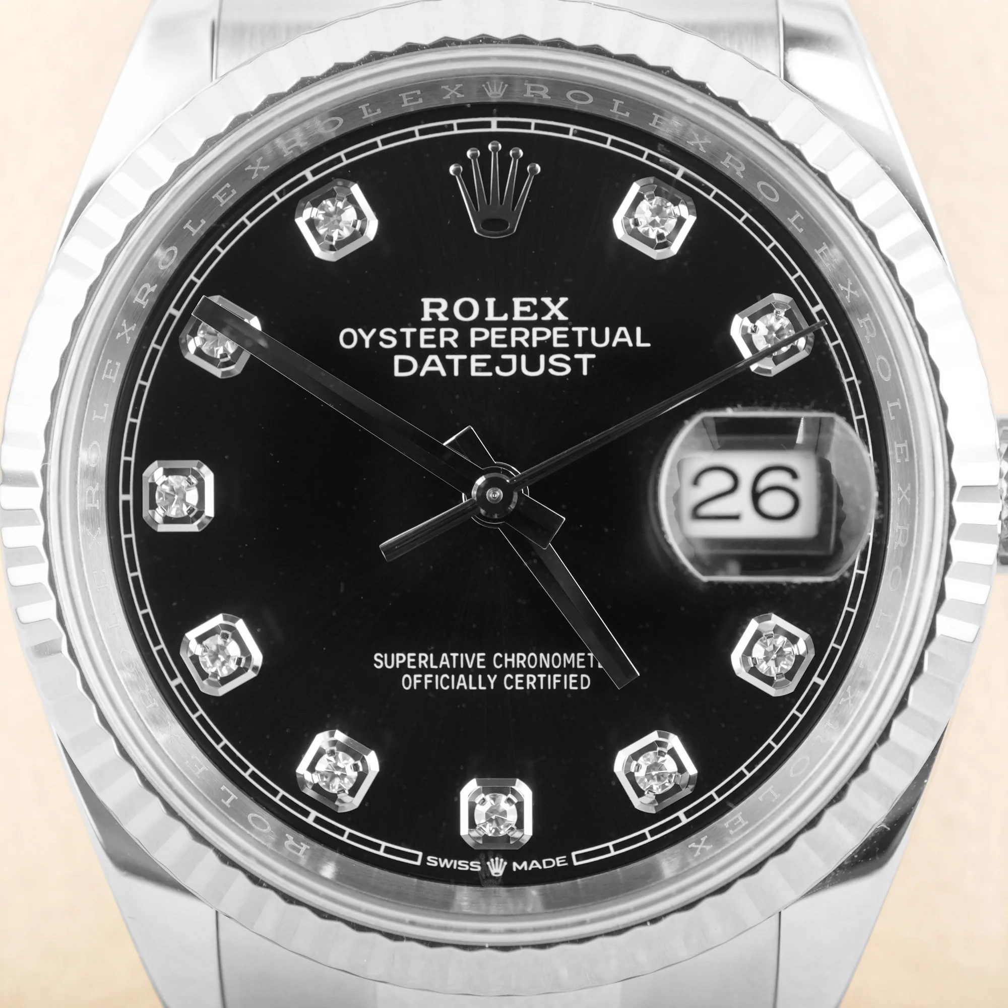 Rolex 126234 Datejust 36 mm Fluted Bezel Black Diamond Dial Jubilee Bracelet Box and Papers 2023 - Image 3