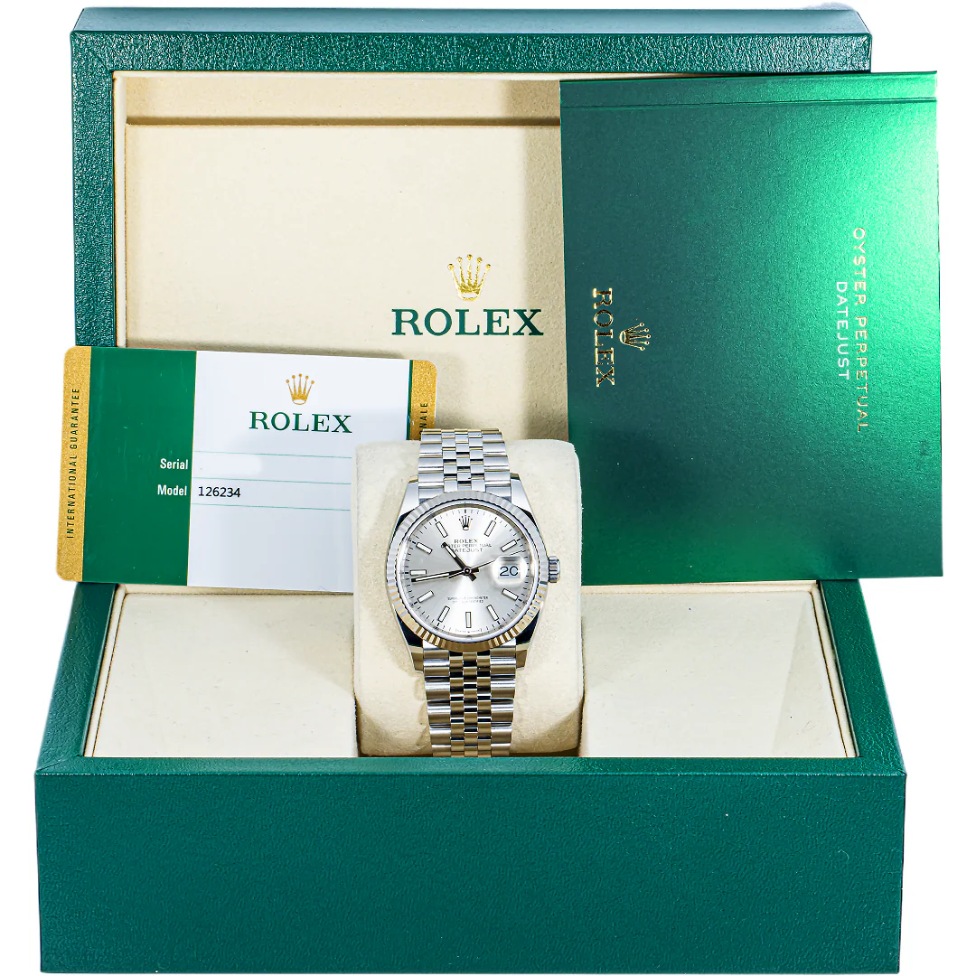 Rolex 126234 Datejust 36 mm Fluted Bezel Silver Index Dial Jubilee Bracelet Box and Papers 2019 - Image 2