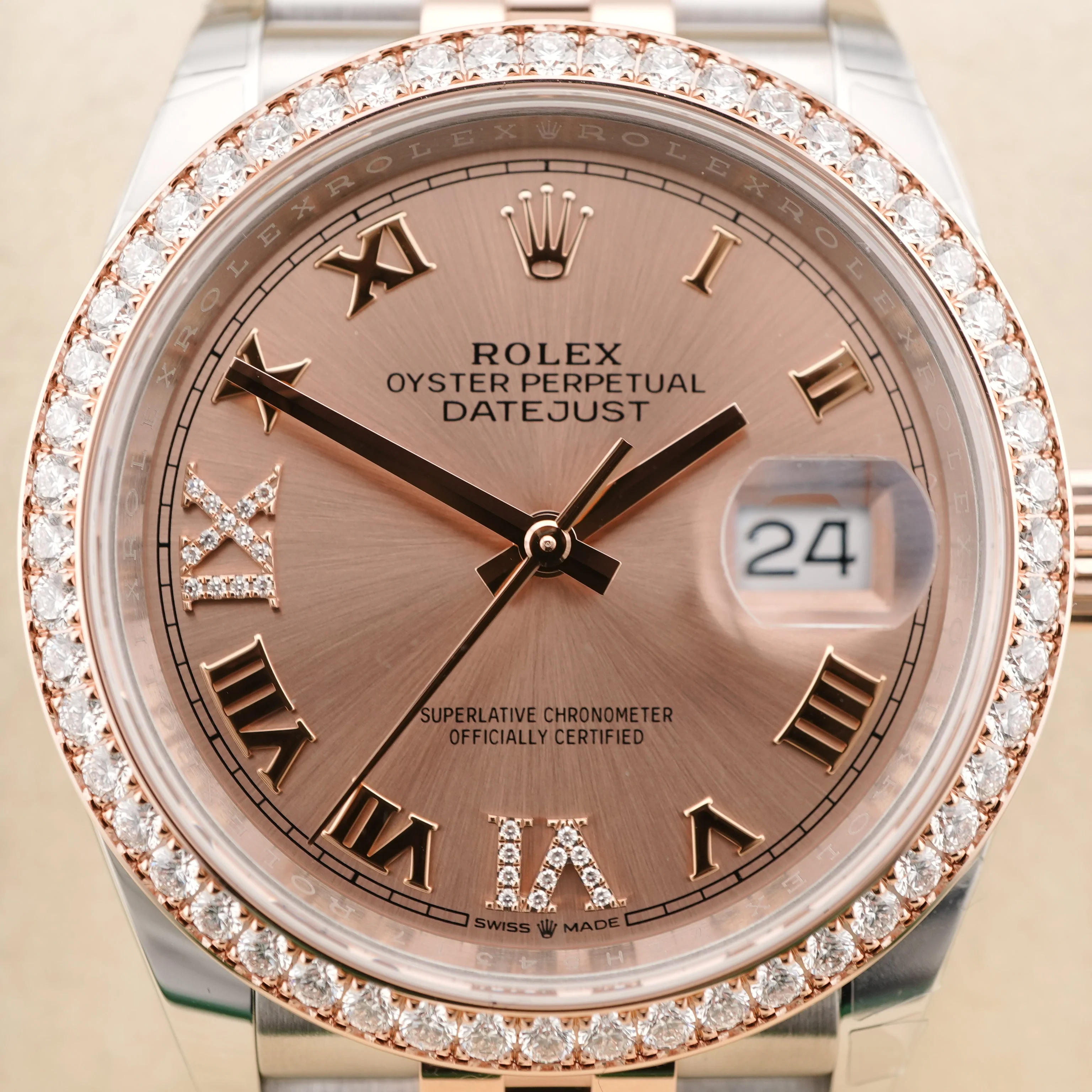 Rolex 126281RBR Datejust 36 mm 18K Rose Gold Rose Roman Dial Jubilee Bracelet Box and Papers 2025 - Image 3
