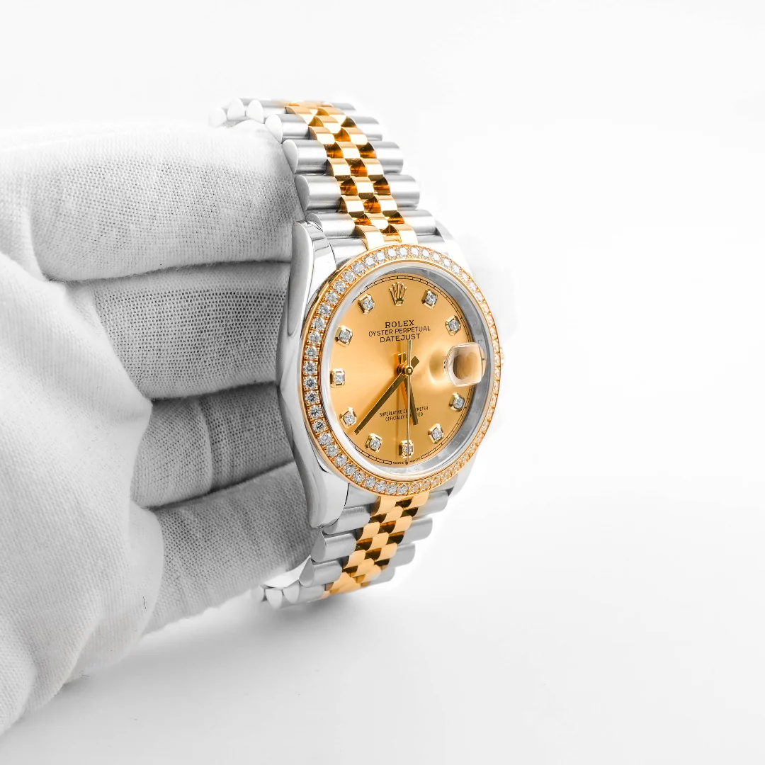 Rolex 126283RBR Datejust 36 mm Champagne Diamond Dial Jubilee Bracelet Box and Papers 2026 - Image 4