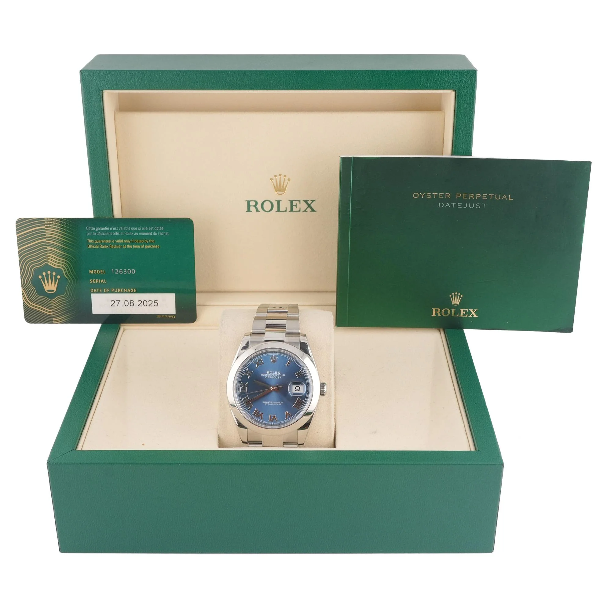 Rolex 126300 Datejust 41 mm Smooth Bezel Blue Roman Dial Oyster Bracelet Box and Papers 2025 - Image 2