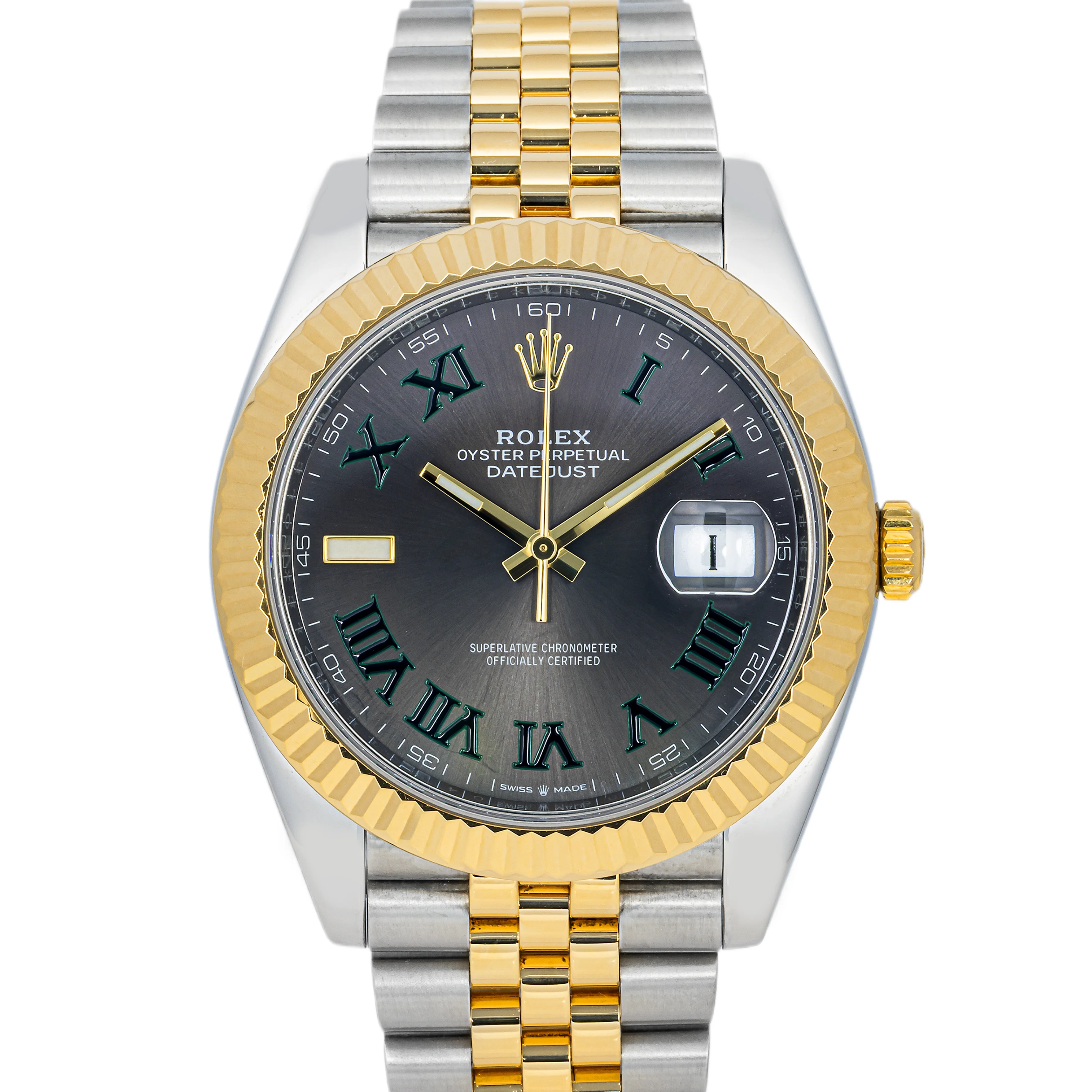 Rolex 126333 Datejust 41 mm Fluted Bezel Wimbledon Dial Jubilee Bracelet Box and Papers 2020