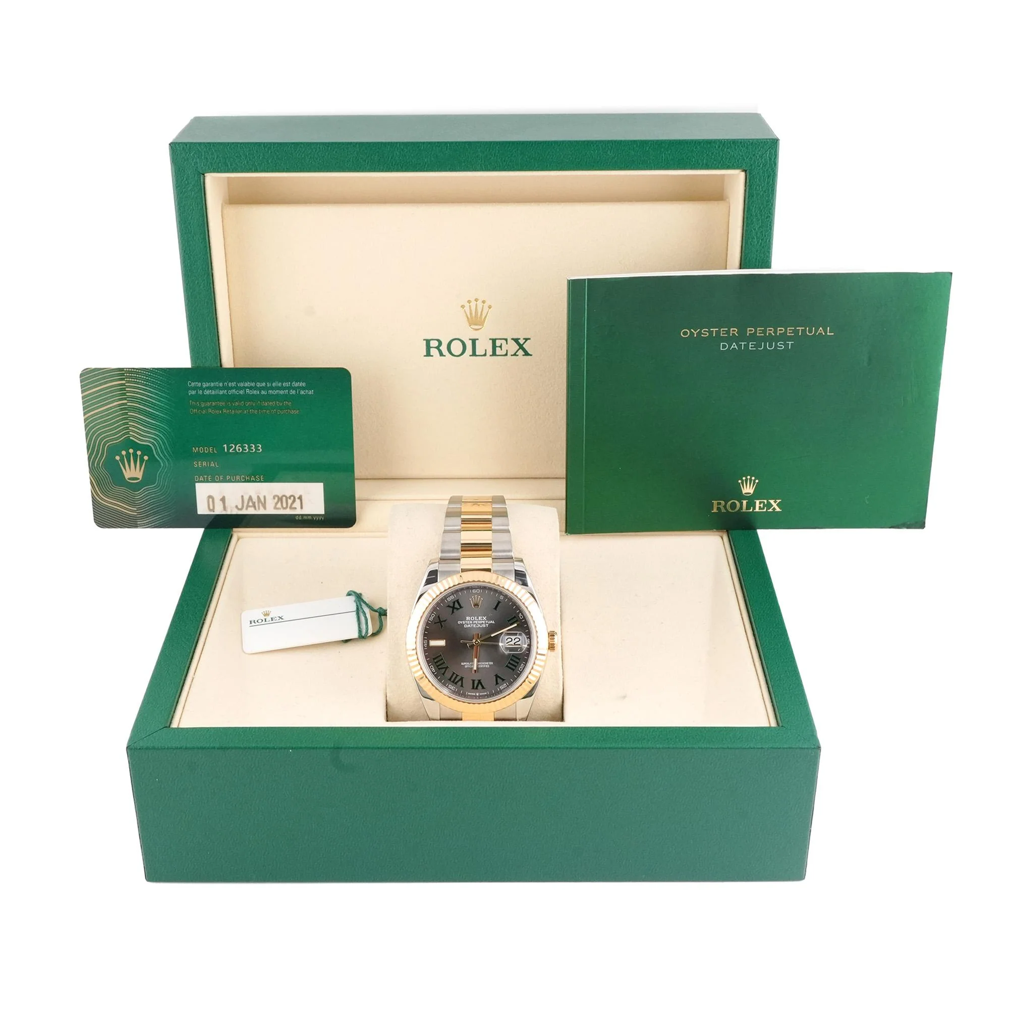 Rolex 126333 Datejust 41 mm Fluted Bezel "Wimbledon" Dial Oyster Bracelet Box and Papers 2021 - Image 2