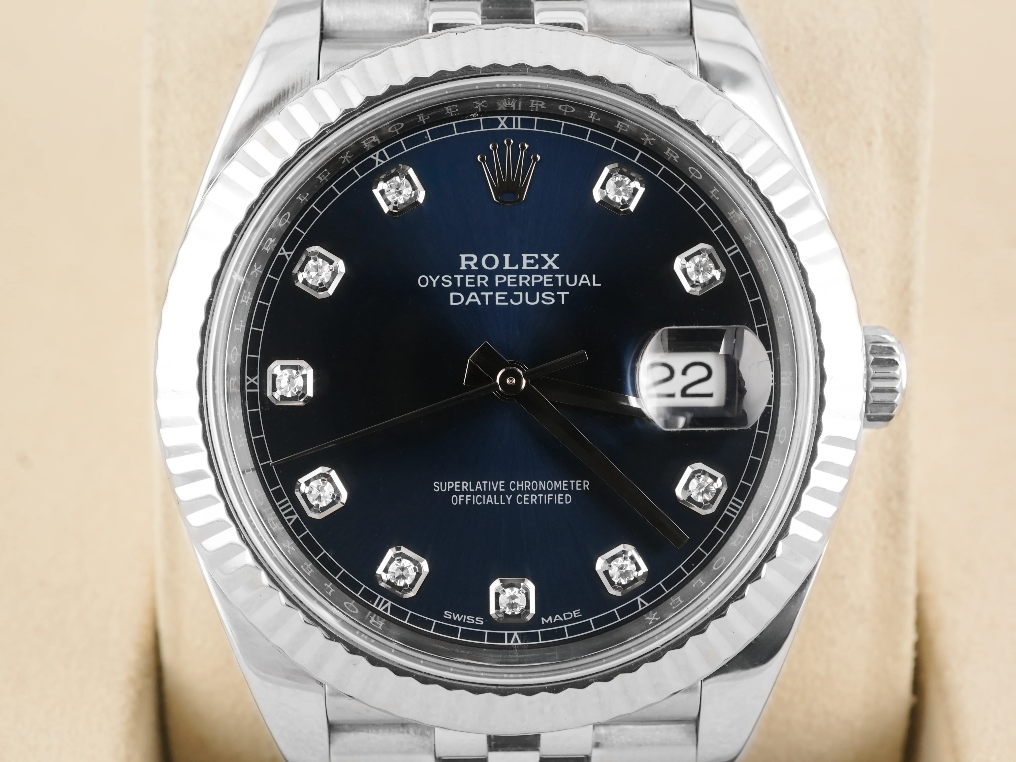 Rolex 126334 Datejust 41 mm Fluted Bezel Blue Diamond Dial Jubilee Bracelet Box and Papers 2018 - Image 3