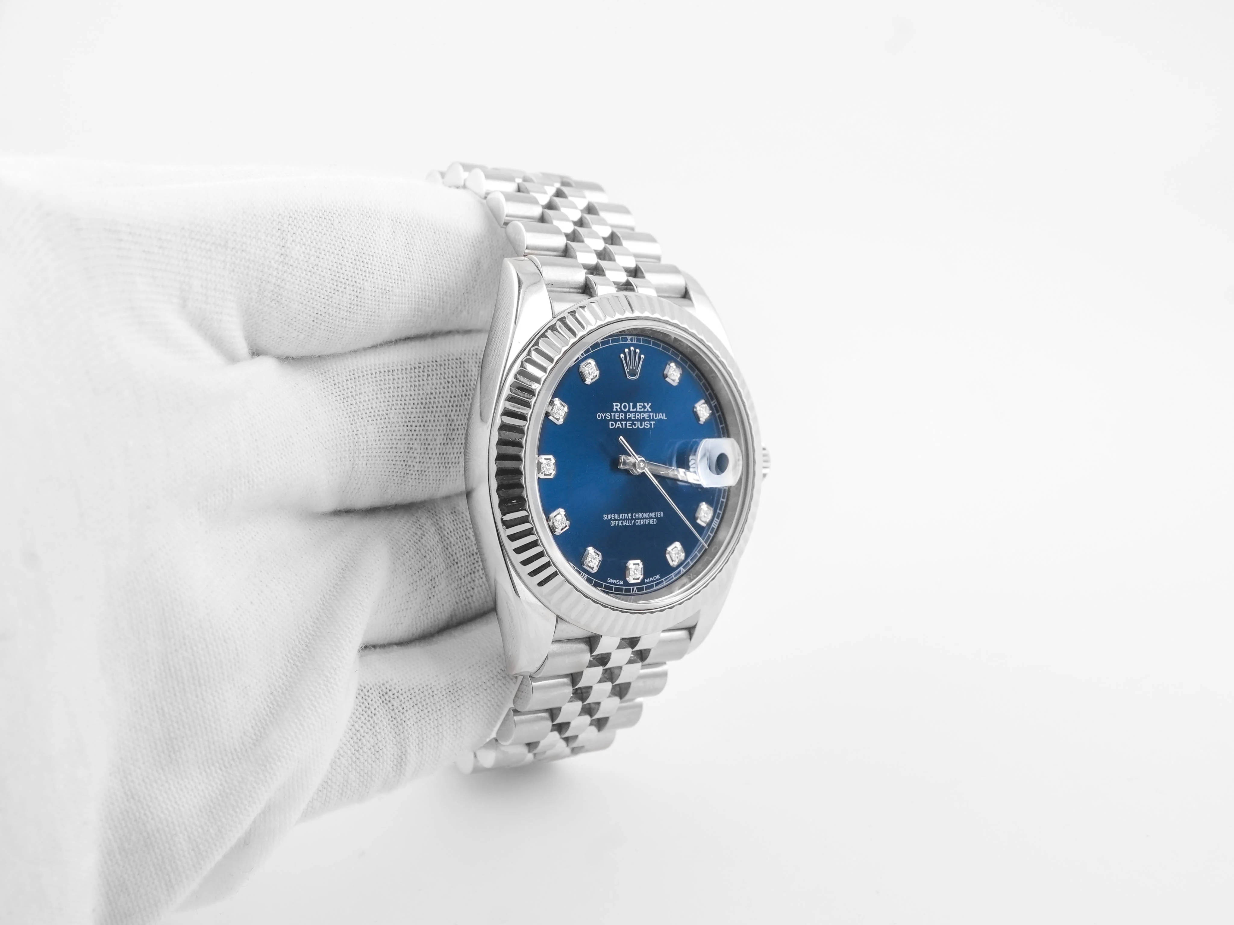 Rolex 126334 Datejust 41 mm Fluted Bezel Blue Diamond Dial Jubilee Bracelet Box and Papers 2018 - Image 4