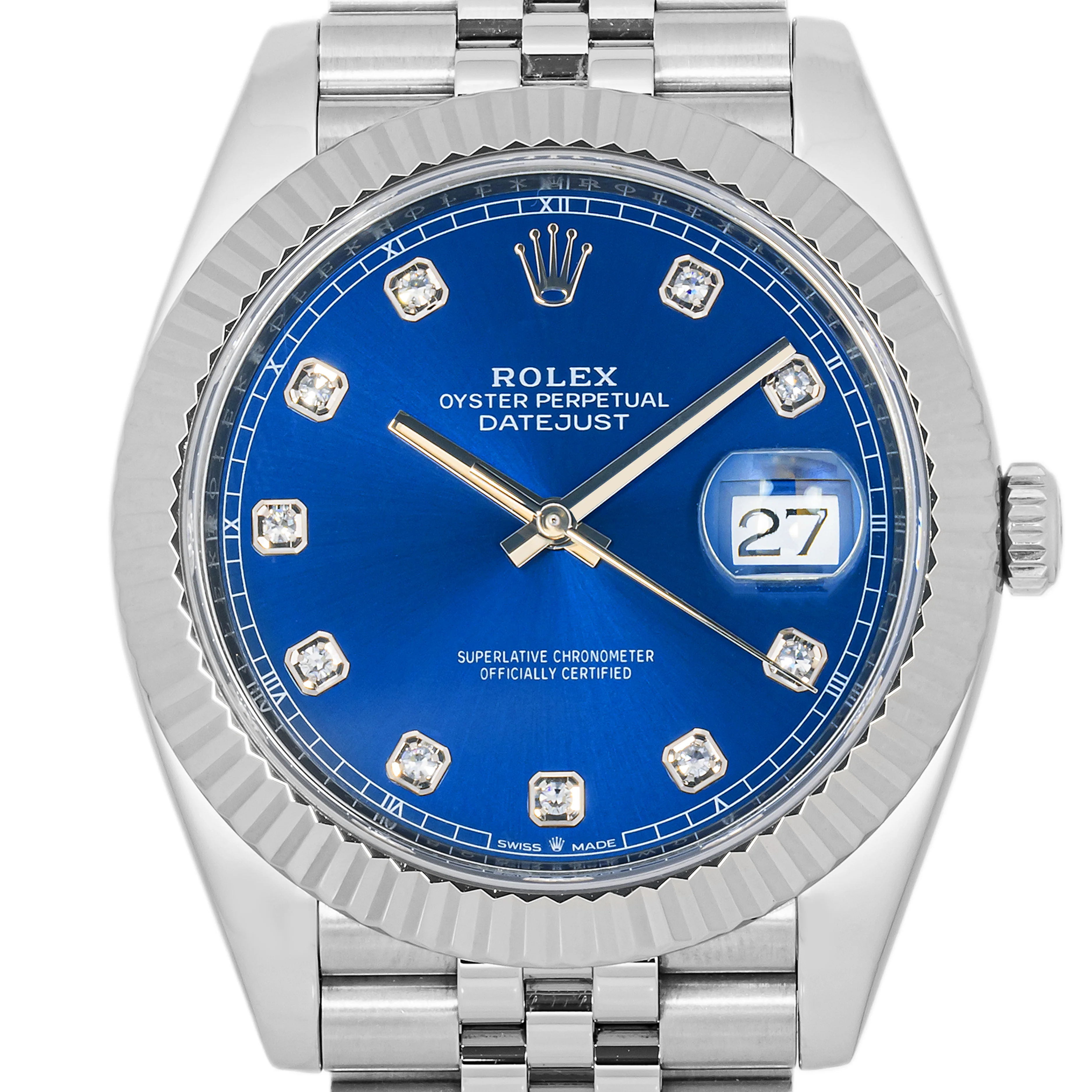 Rolex 126334 Datejust 41 mm Fluted Bezel Blue Diamond Dial Jubilee Bracelet Box and Papers 2019 - Image 3