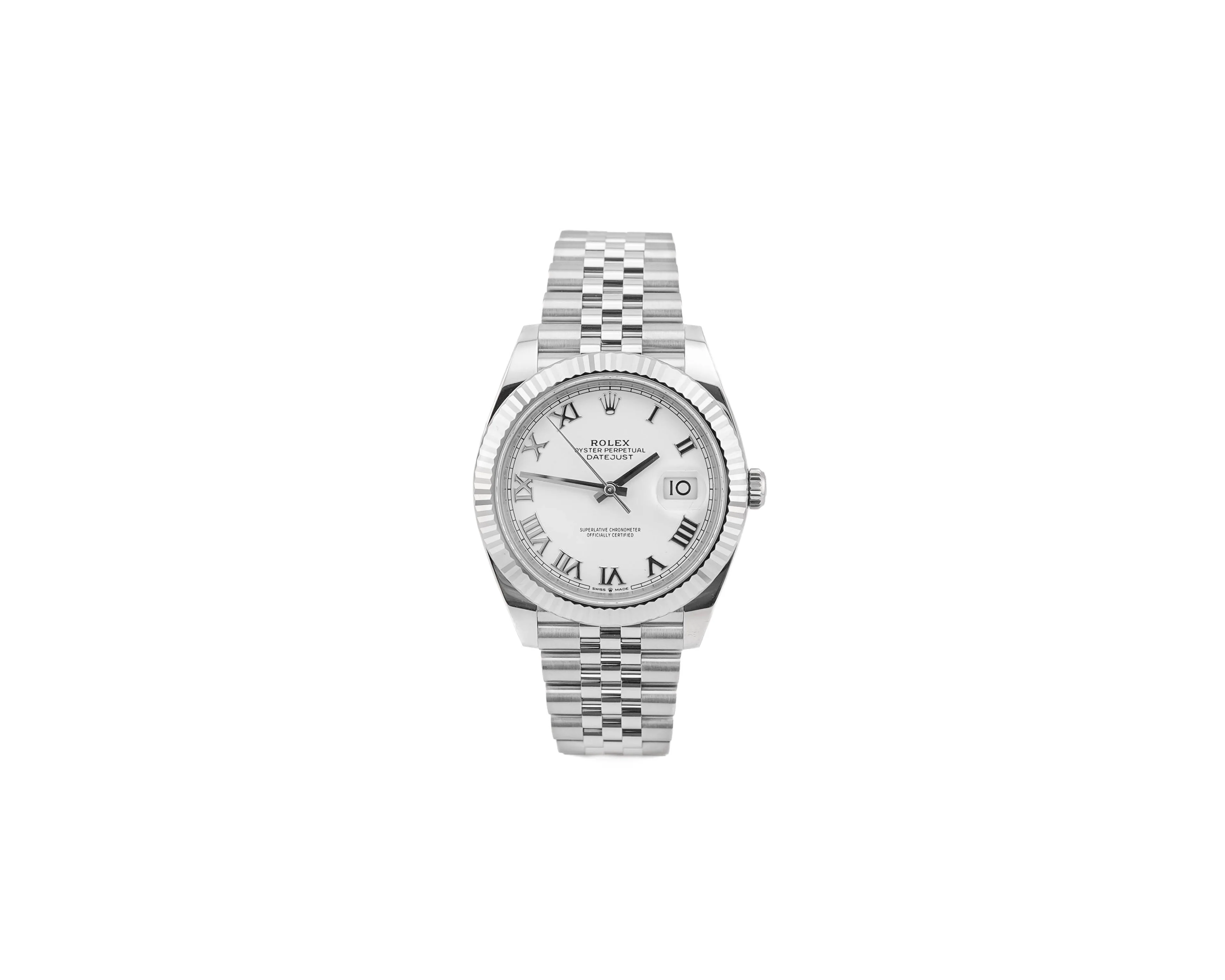 Rolex 126334 Datejust 41 mm Fluted Bezel White Roman Dial Jubilee Bracelet Box and Papers 2025 - Image 11