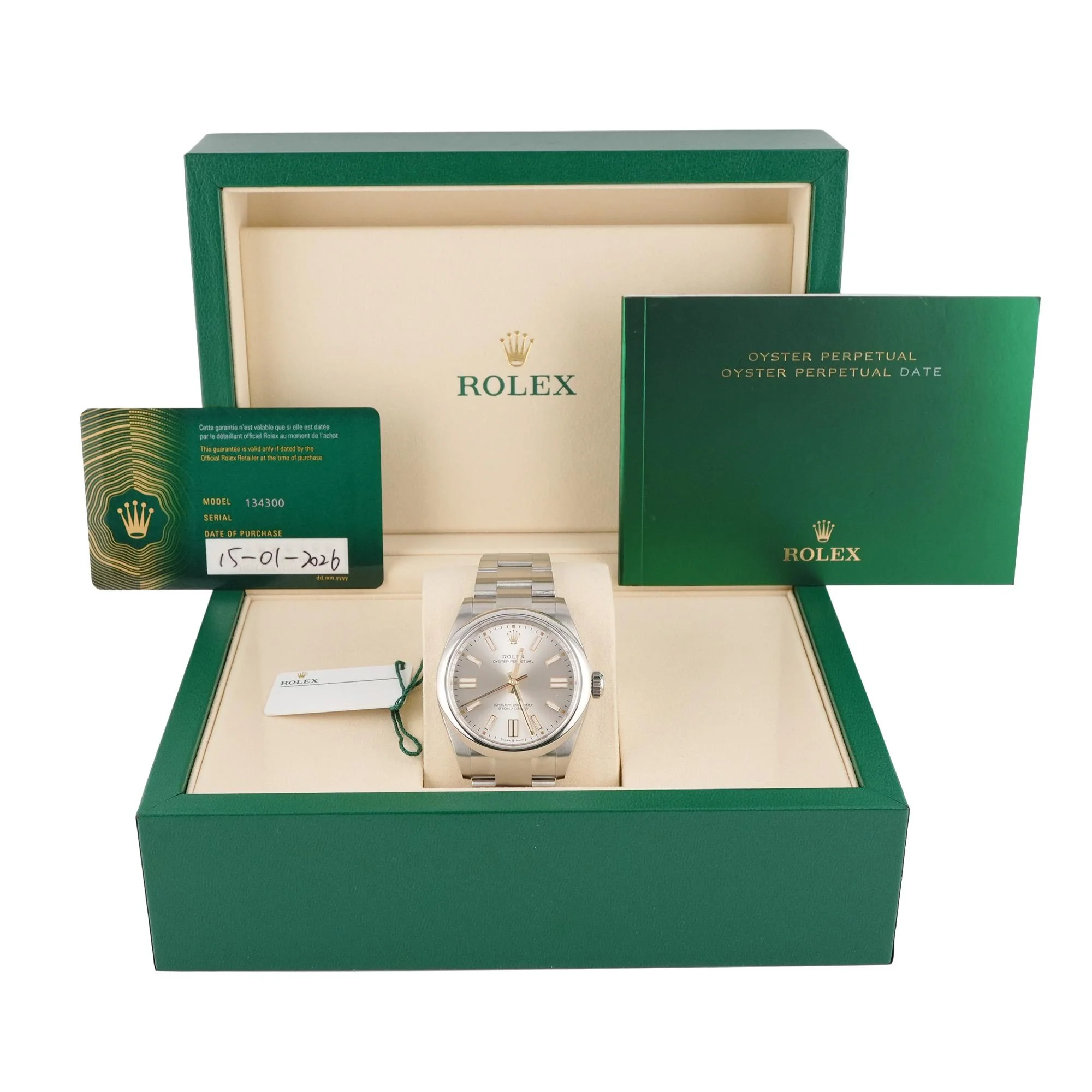 Rolex 134300 Oyster Perpetual 41 mm Smooth Bezel Silver Index Dial Oyster Bracelet Box and Papers 2026 - Image 2