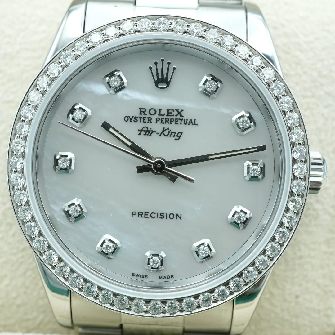 Rolex 14000 Air King 34 mm Custom Diamond Bezel Custom Diamond Dial Oyster Bracelet 1996 - Image 3