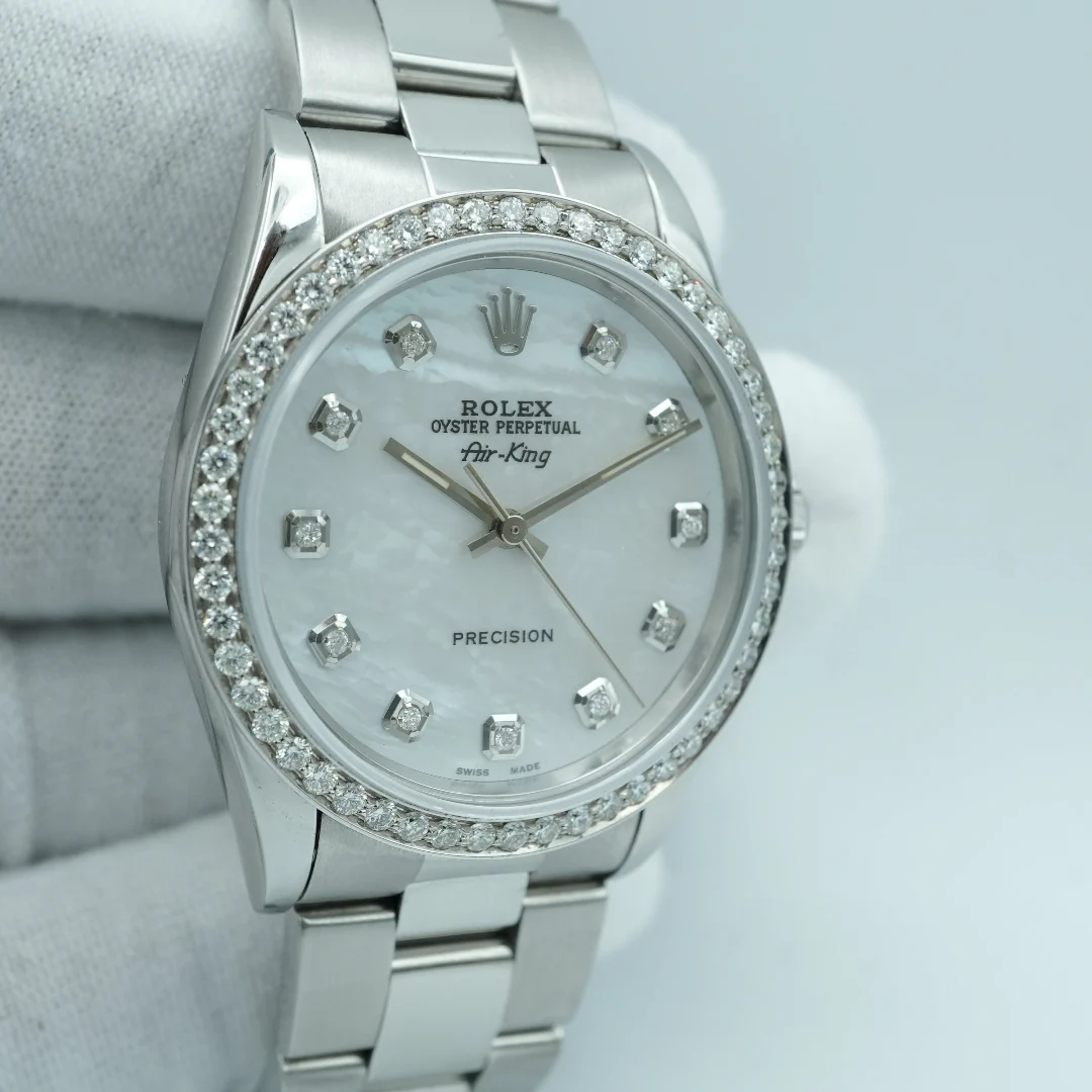 Rolex 14000 Air King 34 mm Custom Diamond Bezel Custom Diamond Dial Oyster Bracelet 1996 - Image 4
