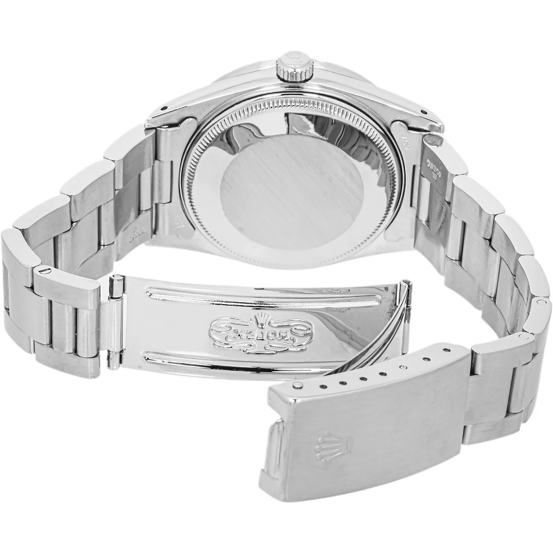 Rolex 15010 Oyster Perpetual Date 34 mm Engine Turned Bezel Silver Index Dial Oyster Bracelet 1982 - Image 5