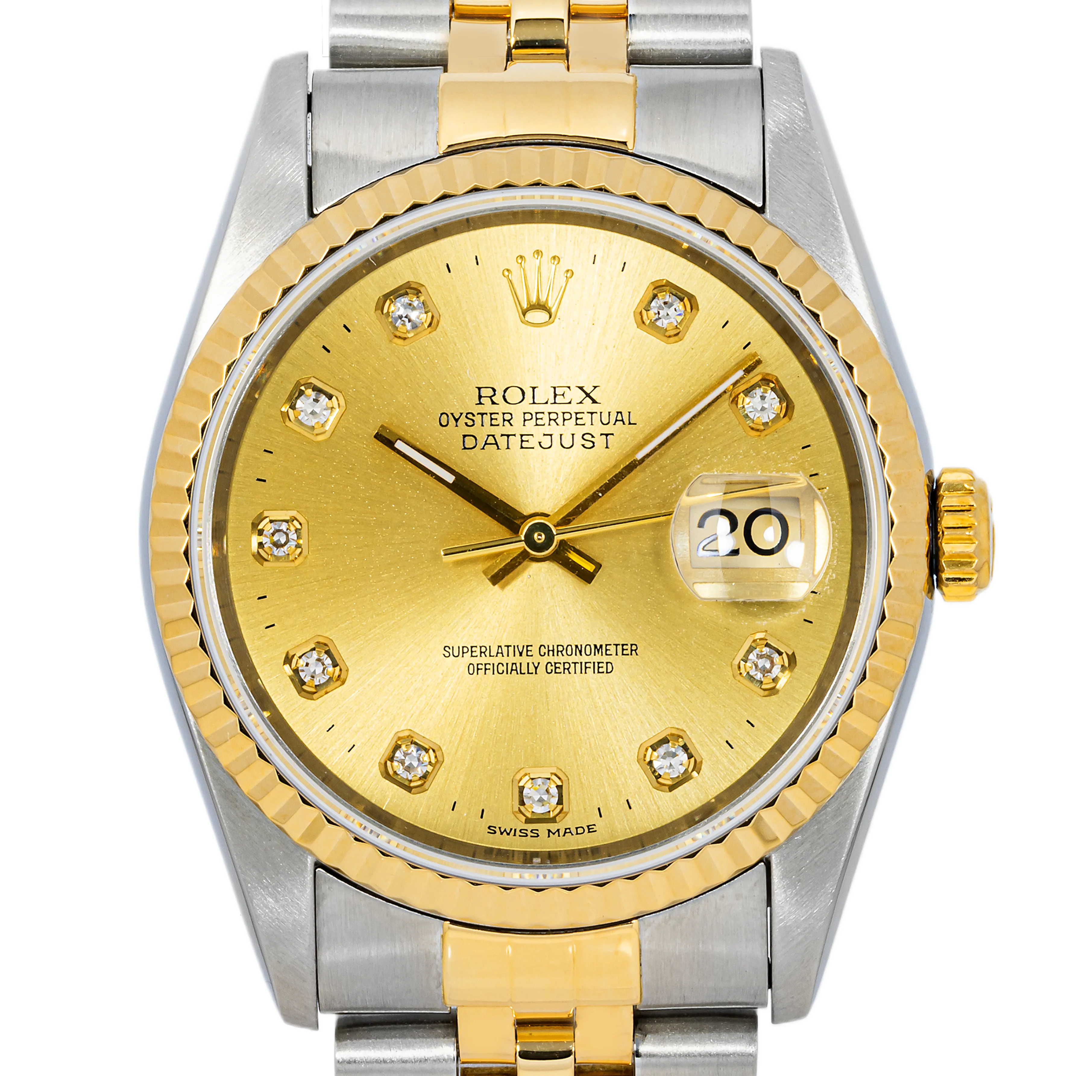 Rolex 16233 Datejust 36 mm Fluted Bezel Champagne Diamond Dial Jubilee Bracelet Box 1994 - Image 3