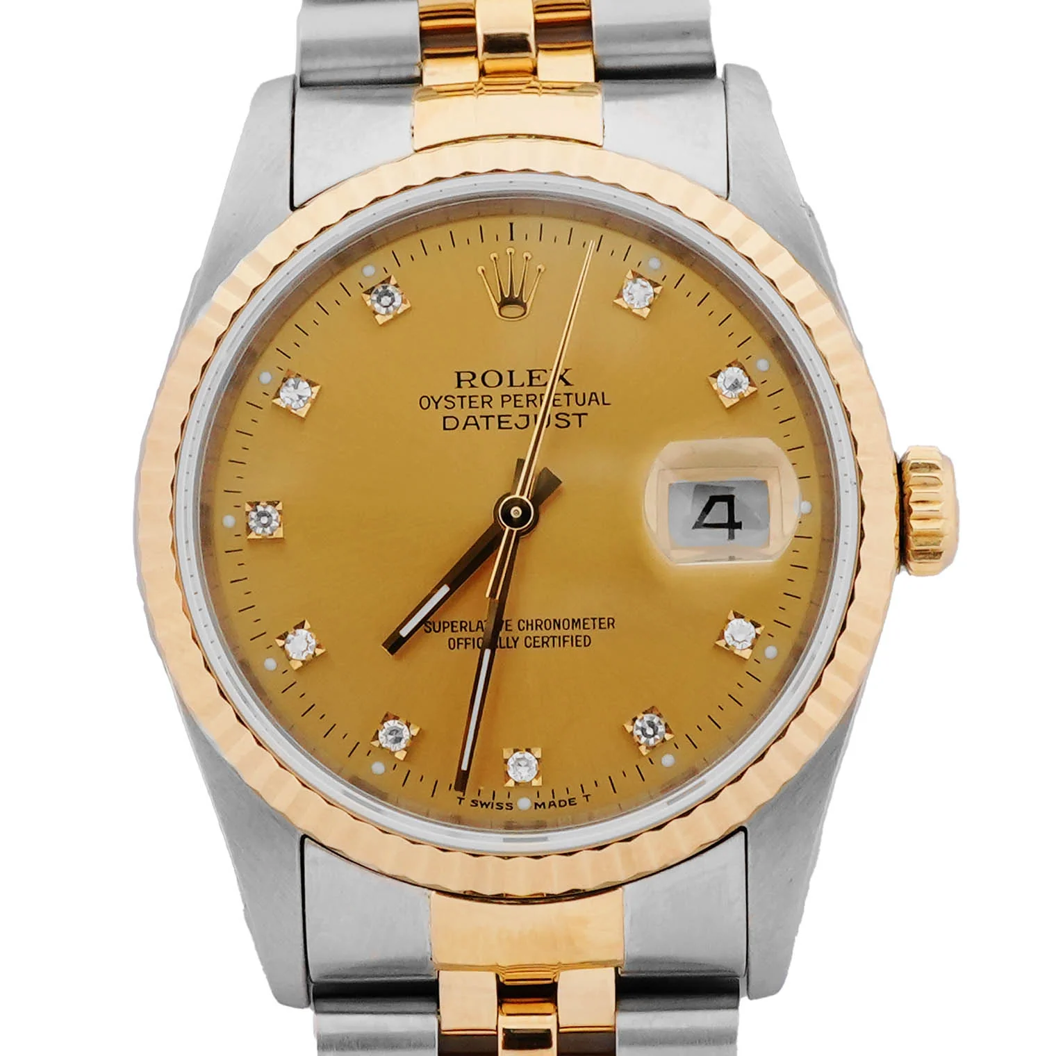 Rolex 16233 Datejust 36 mm Fluted Bezel Champagne Diamond Dial Jubilee Bracelet Box & Papers 1994 - Image 3