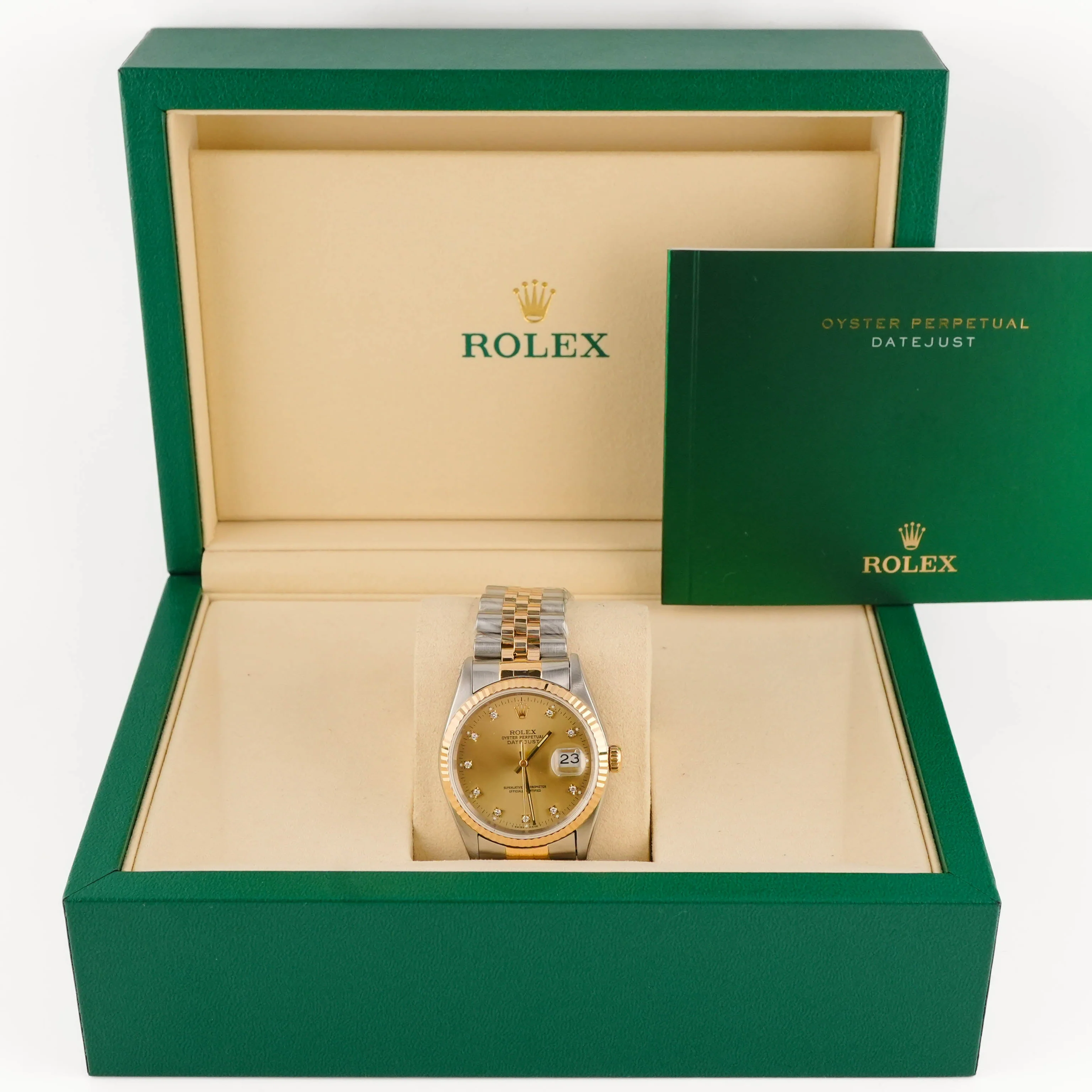 Rolex 16233 Datejust 36 mm Fluted Bezel Champagne Diamond Dial Jubilee Bracelet Box 1994 - Image 2