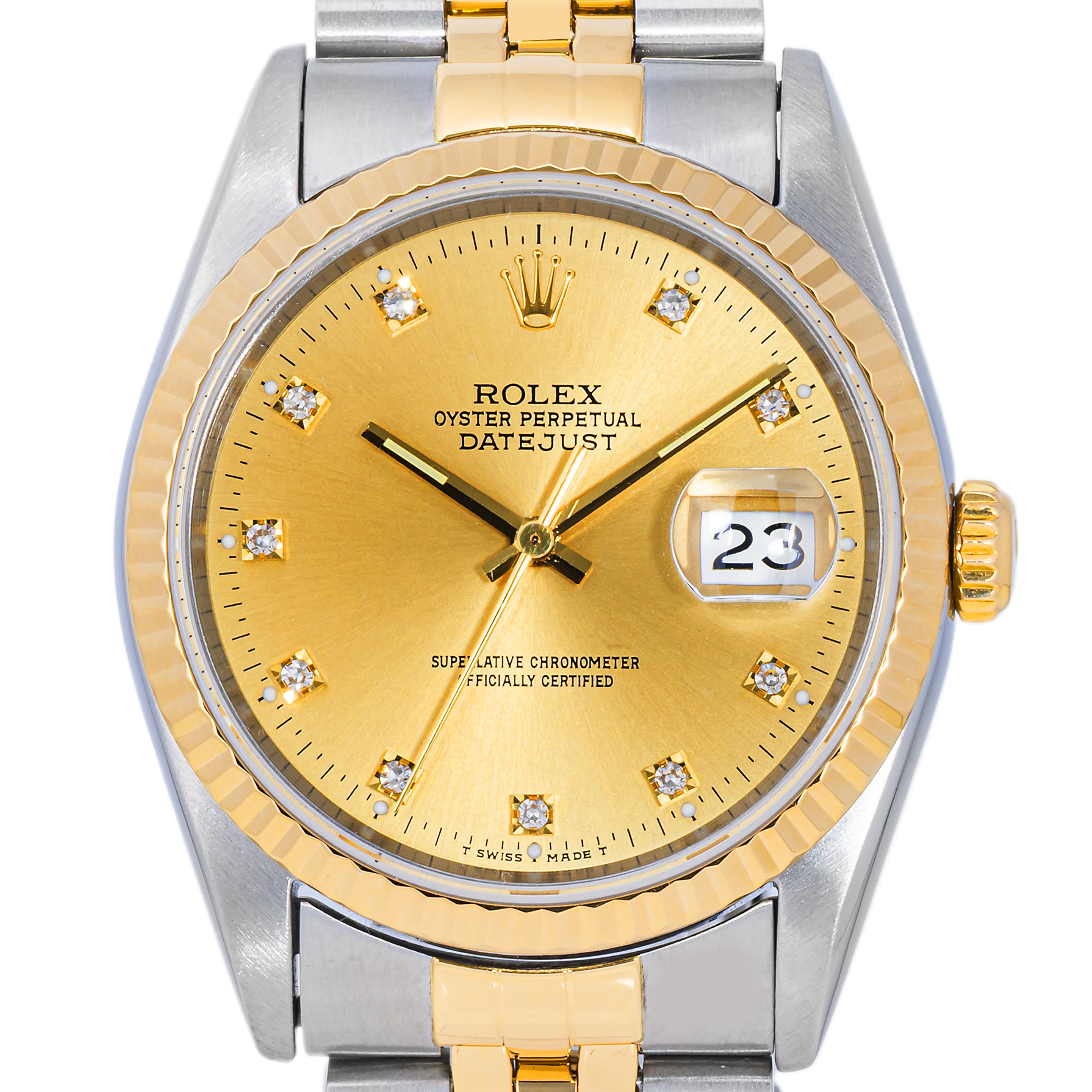 Rolex 16233 Datejust 36 mm Fluted Bezel Champagne Diamond Dial Jubilee Bracelet Box 1994 - Image 3