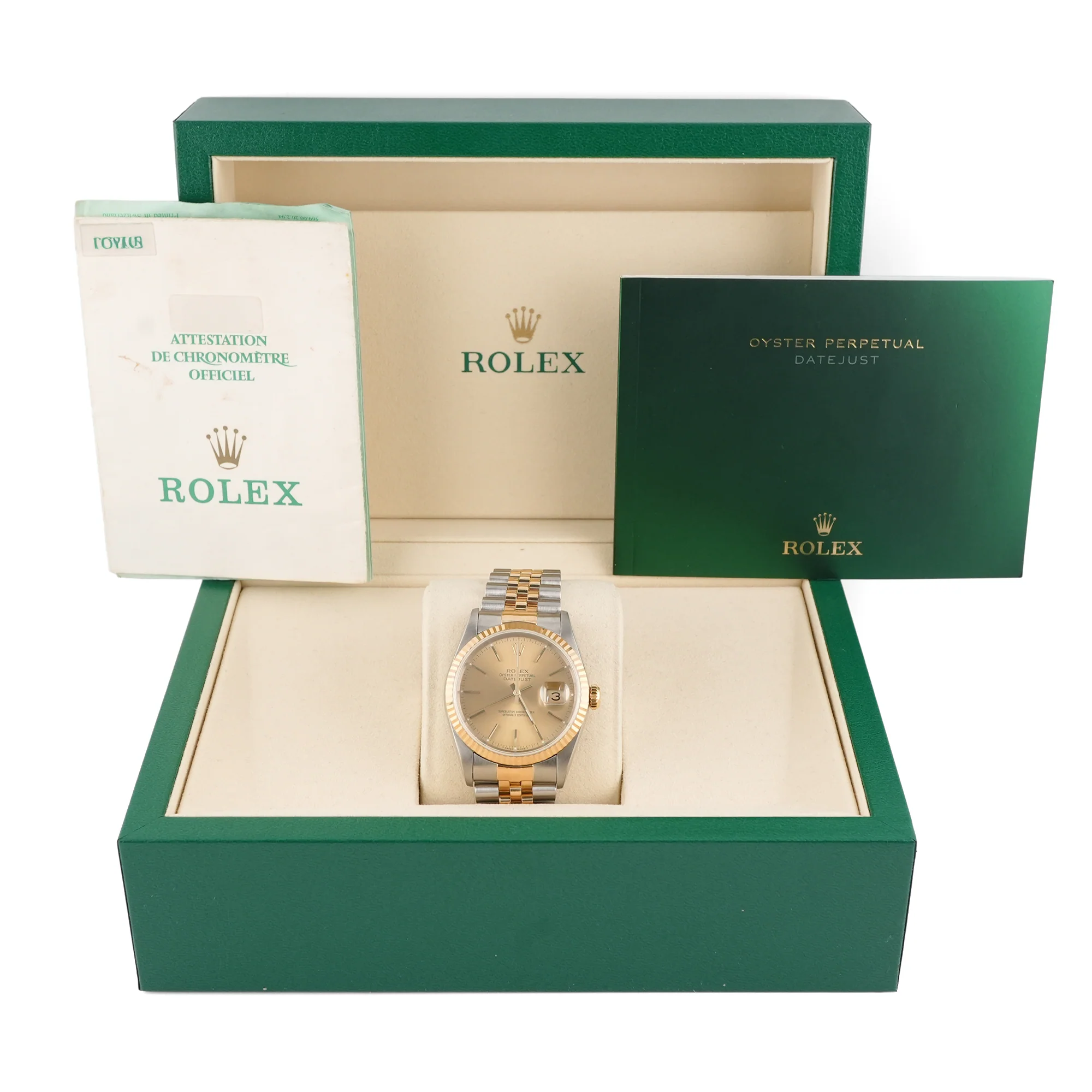 Rolex 16233 Datejust 36 mm Fluted Bezel Champagne Index Dial Jubilee Bracelet Box and Papers 1996 - Image 2