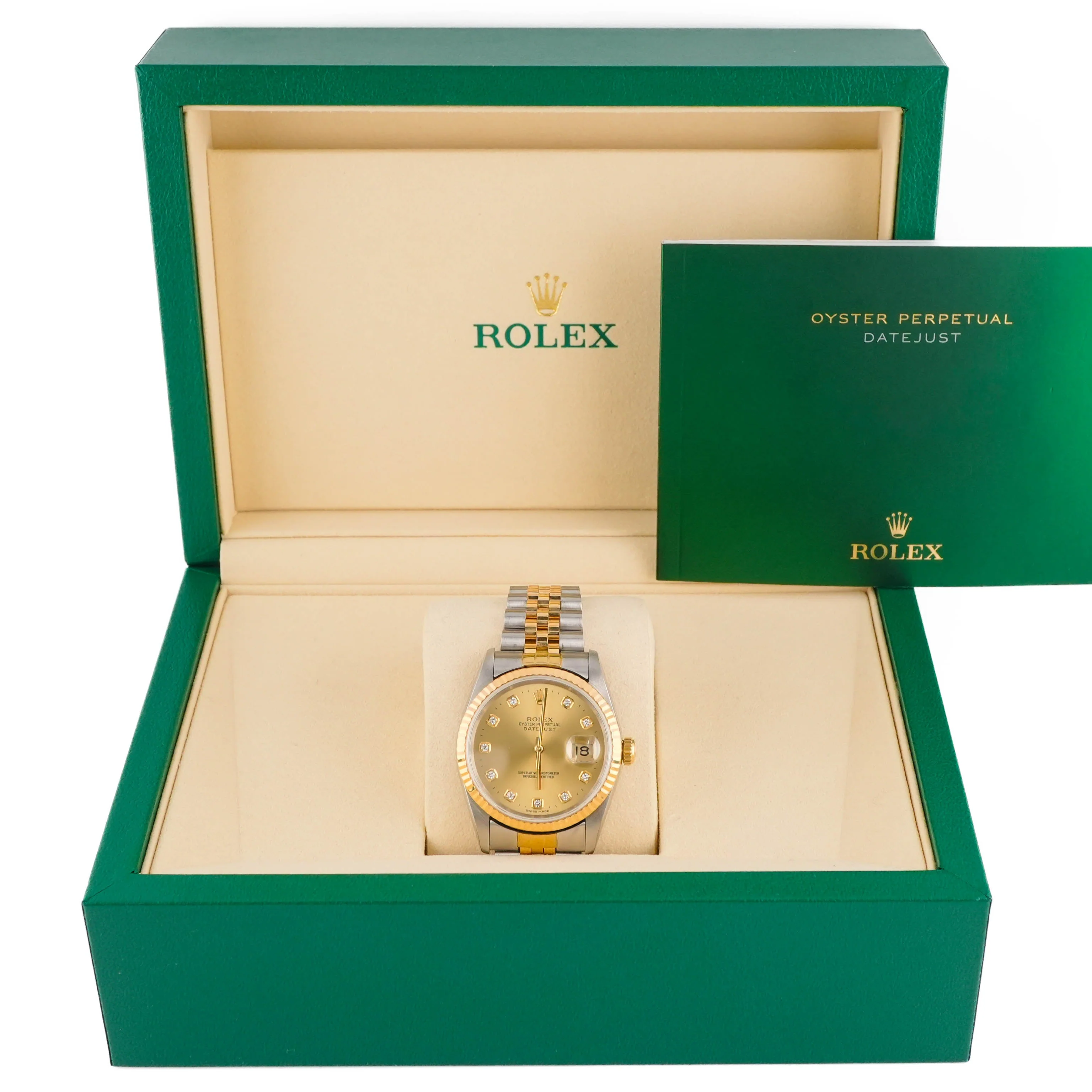 Rolex 16233 Datejust 36 mm Fluted Bezel Champagne Diamond Dial Jubilee Bracelet Box 1994 - Image 2