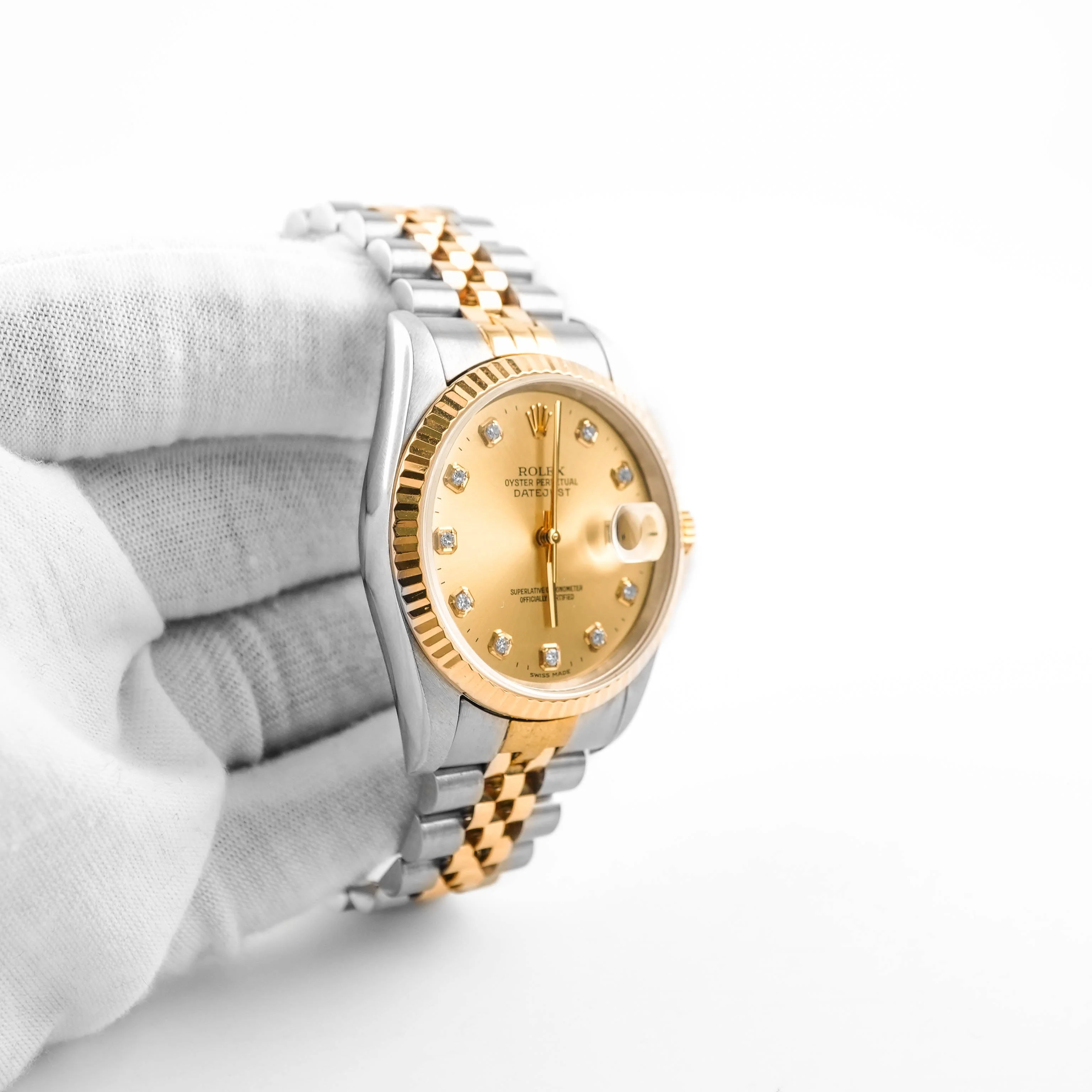 Rolex 16233 Datejust 36 mm Fluted Bezel Champagne Diamond Dial Jubilee Bracelet Box 1994 - Image 4