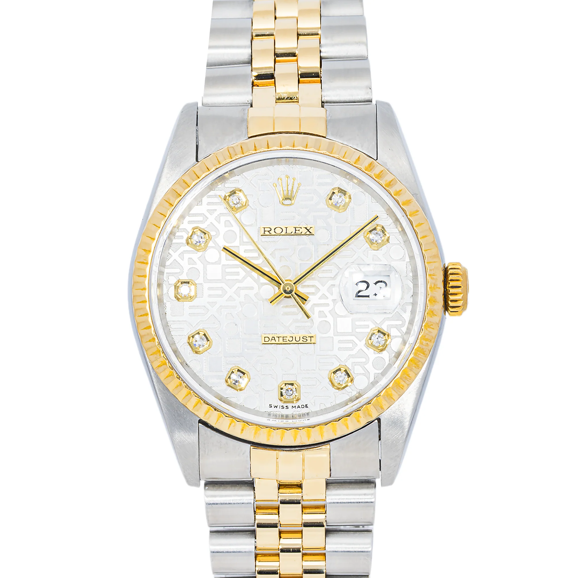 Rolex 16233 Datejust 36 mm Fluted Bezel Silver Jubilee Diamond Dial Jubilee Box and Papers 2001