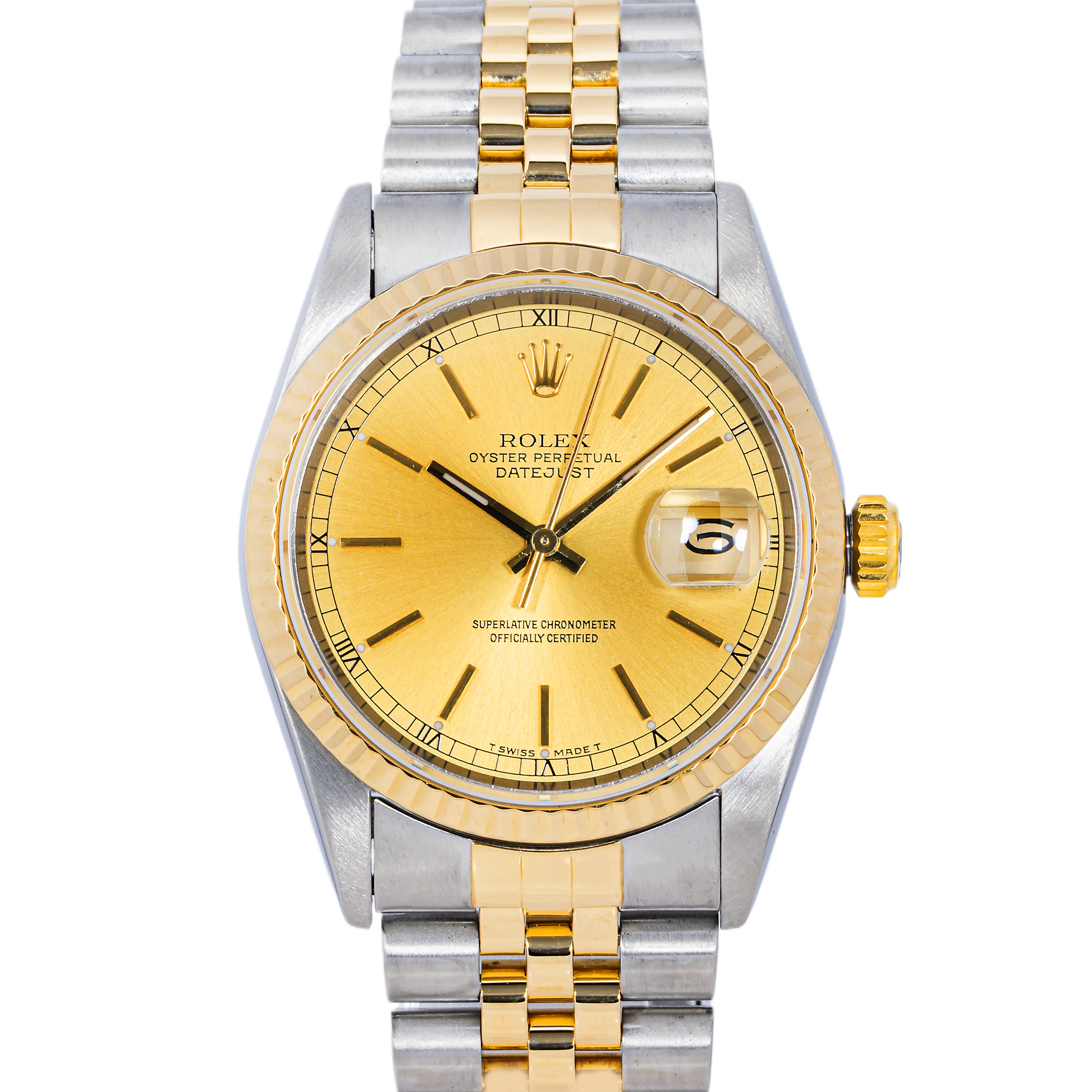 Rolex Datejust 36mm 16233 Fluted Bezel Champagne Dial Jubilee Bracelet Box & Papers 1995