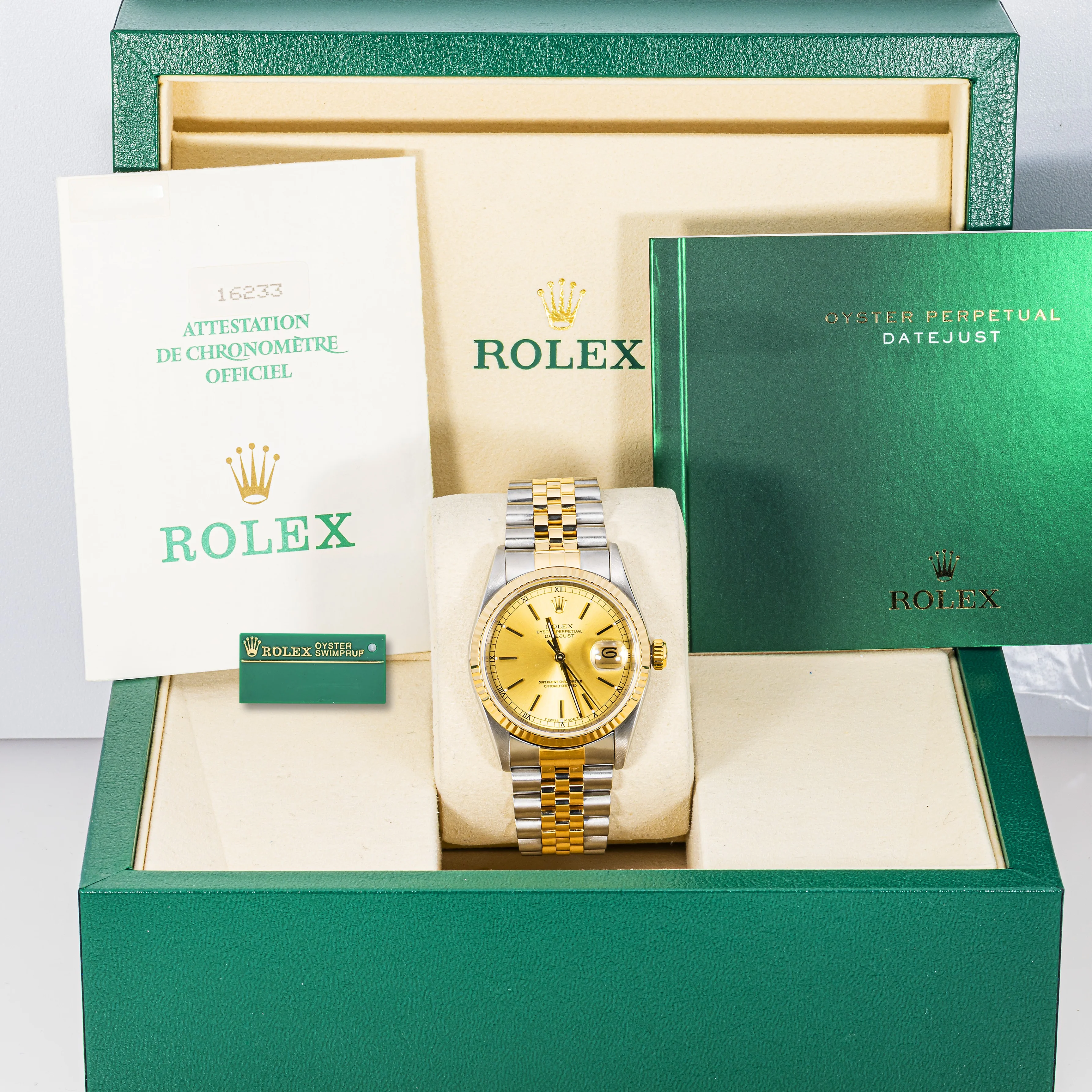 Rolex Datejust 36mm 16233 Fluted Bezel Champagne Dial Jubilee Bracelet Box & Papers 1995 - Image 2