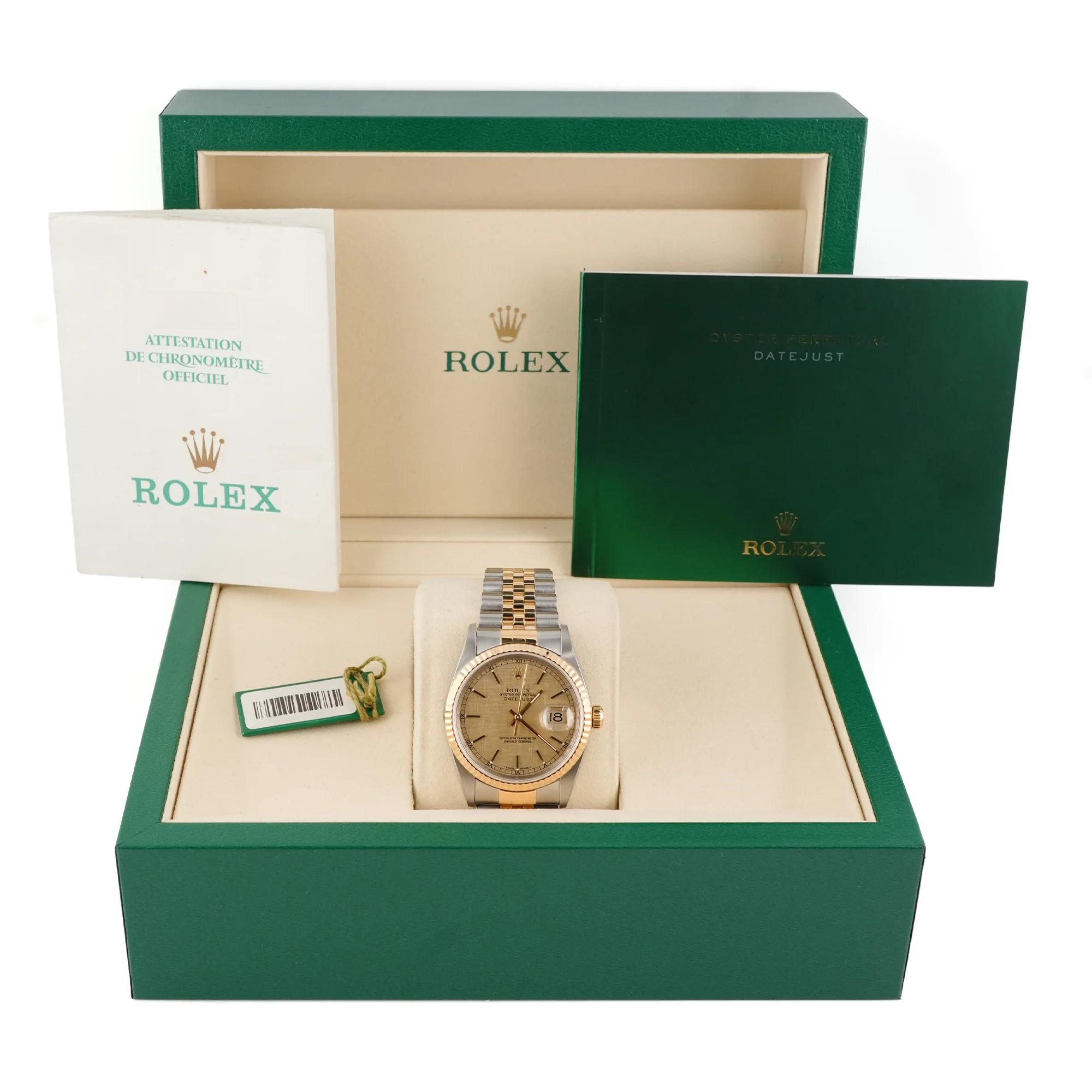 Rolex 16233 Datejust 36 mm Fluted Bezel Champagne Linen Dial Jubilee Bracelet Box and Papers 2004 - Image 2