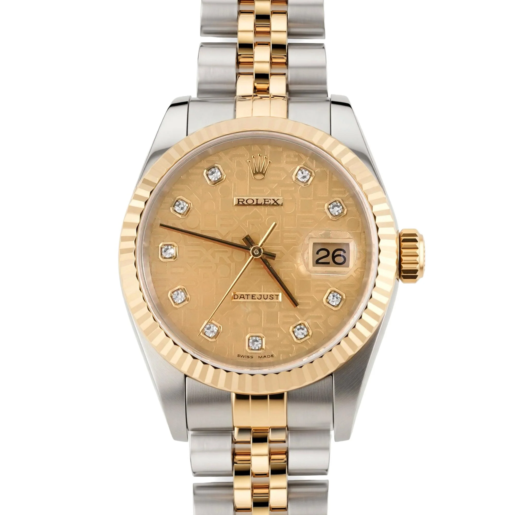 Rolex 16233 Datejust 36 mm Fluted Bezel Jubilee Champagne Diamond Dial Jubilee Bracelet Box 1997