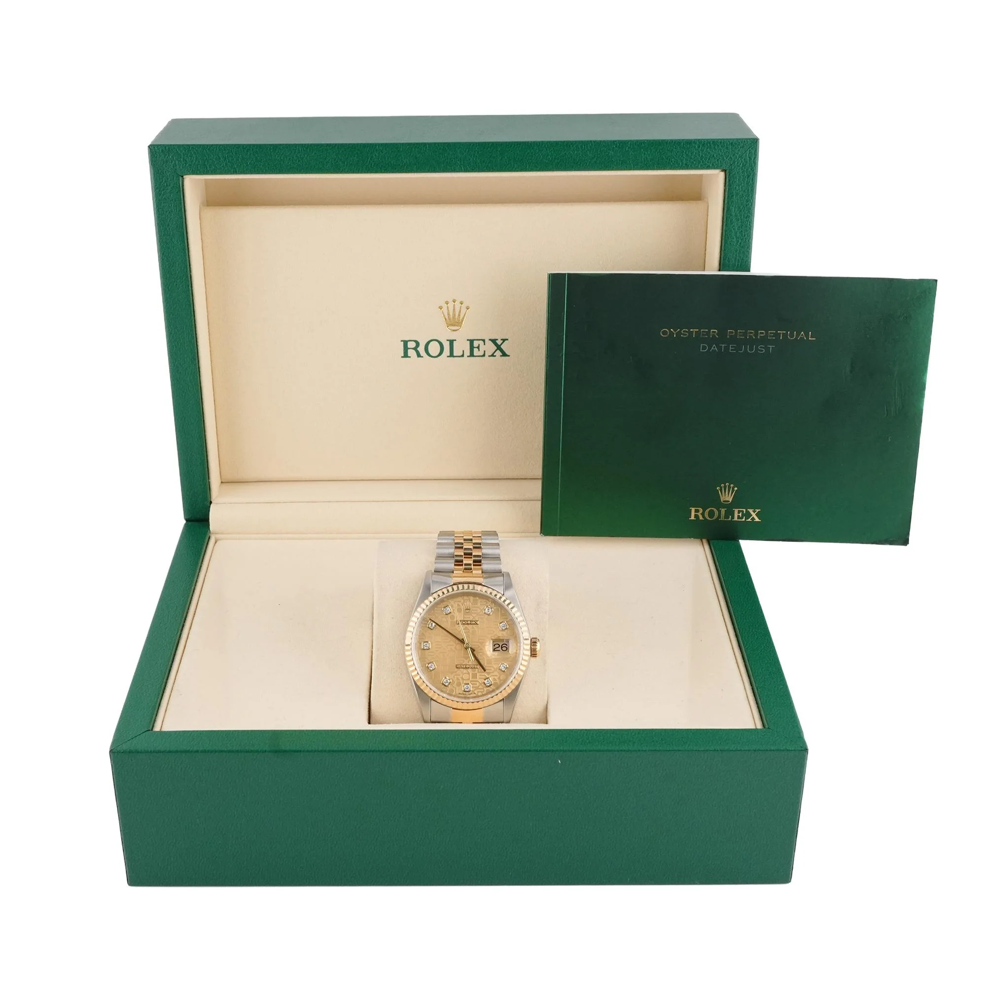 Rolex 16233 Datejust 36 mm Fluted Bezel Jubilee Champagne Diamond Dial Jubilee Bracelet Box 1997 - Image 2