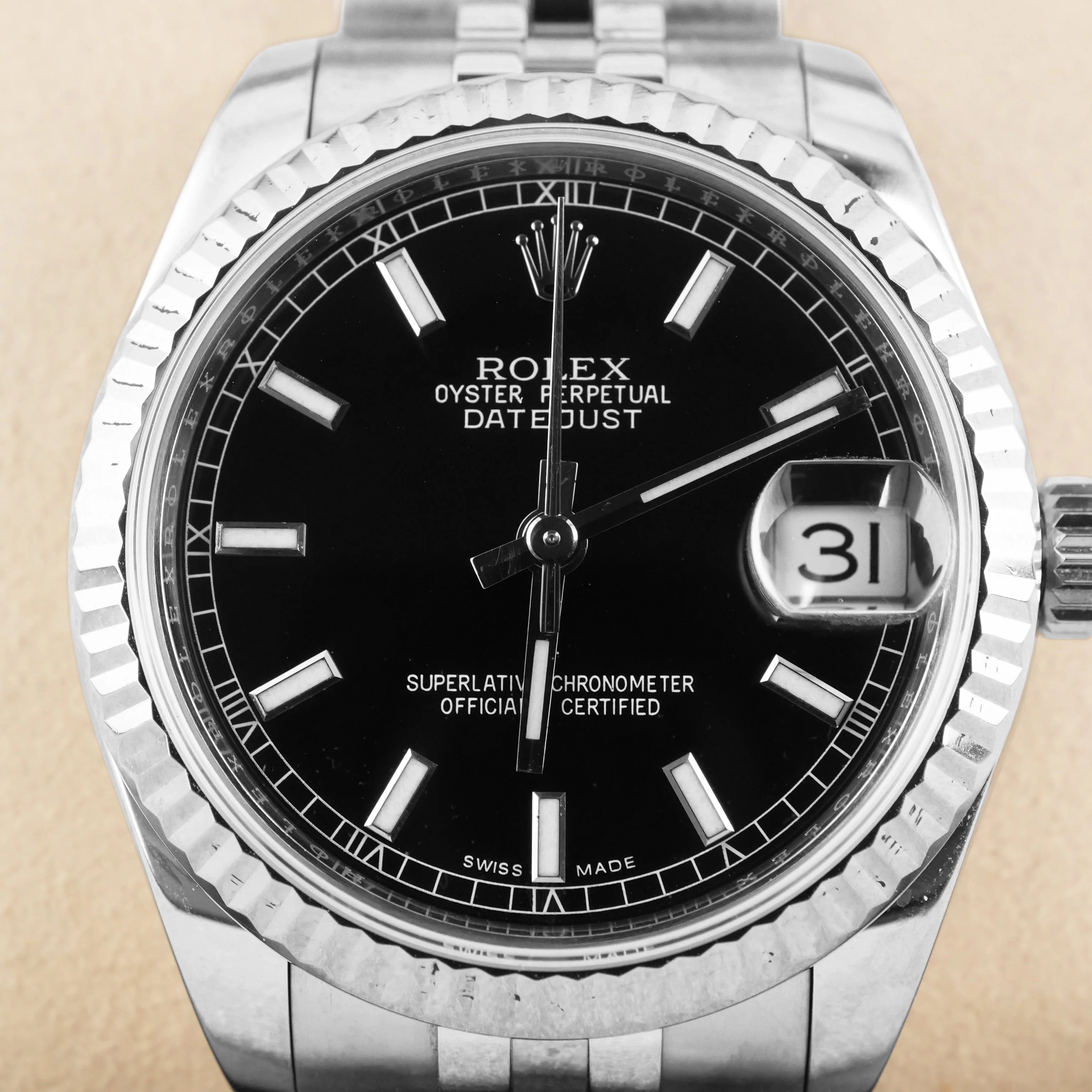 Rolex 178274 Datejust 31 mm Fluted Bezel Black Index Dial Jubilee Bracelet Box and Papers 2015 - Image 3