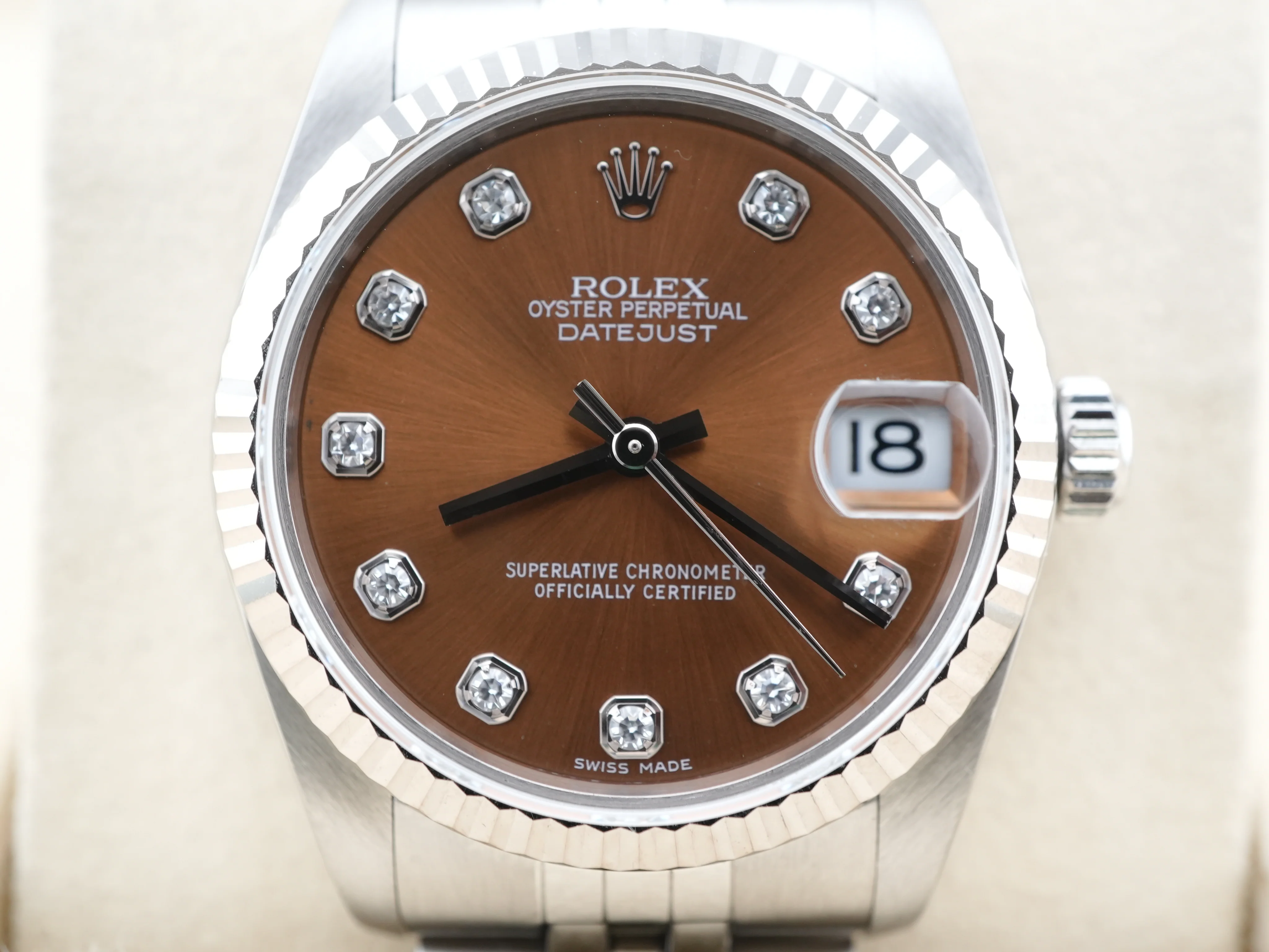 Rolex 78274 Datejust 31 mm Fluted Bezel Brown Diamond Dial Jubilee Bracelet Complete Set 2005 - Image 3