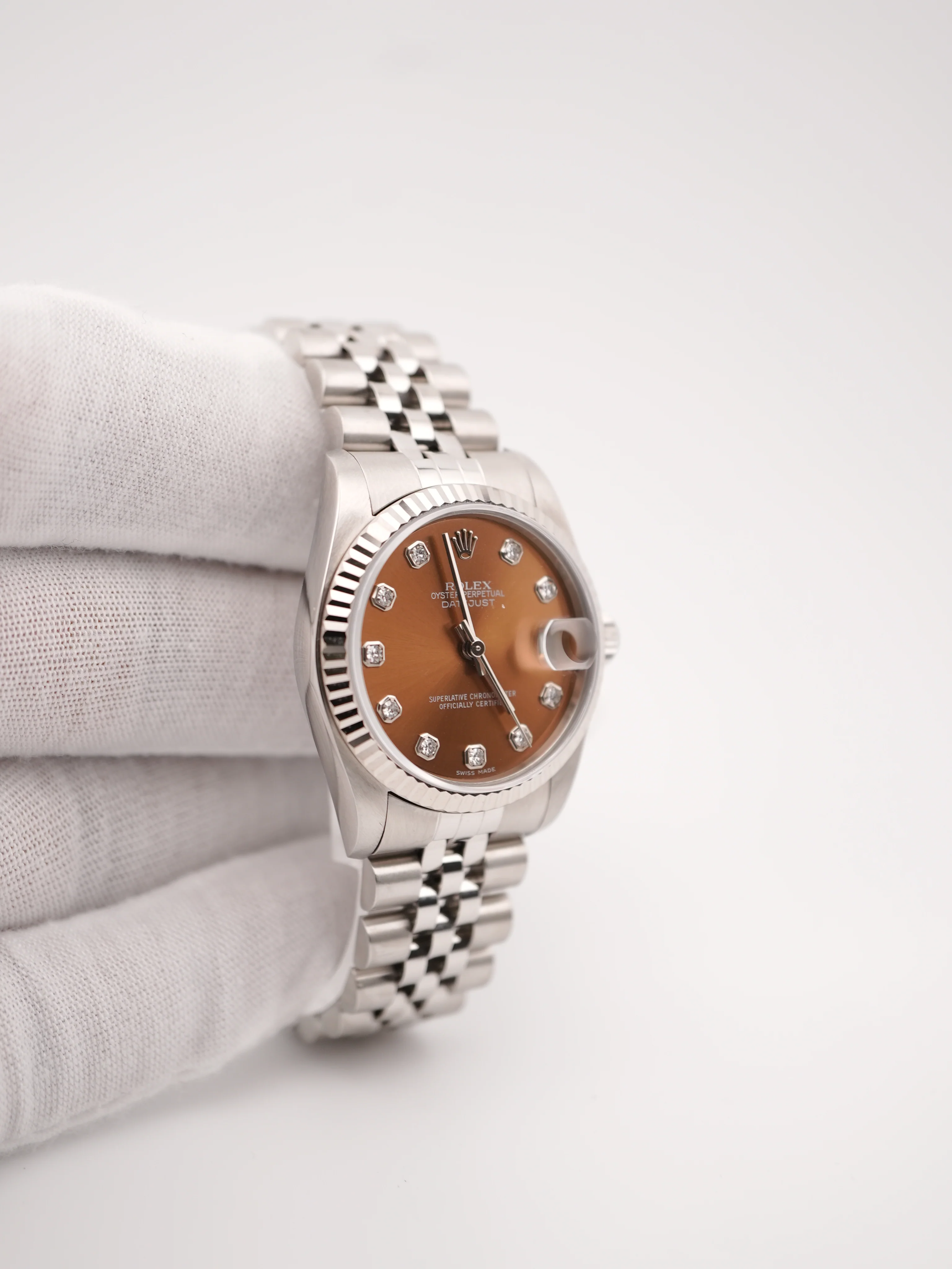 Rolex 78274 Datejust 31 mm Fluted Bezel Brown Diamond Dial Jubilee Bracelet Complete Set 2005 - Image 4