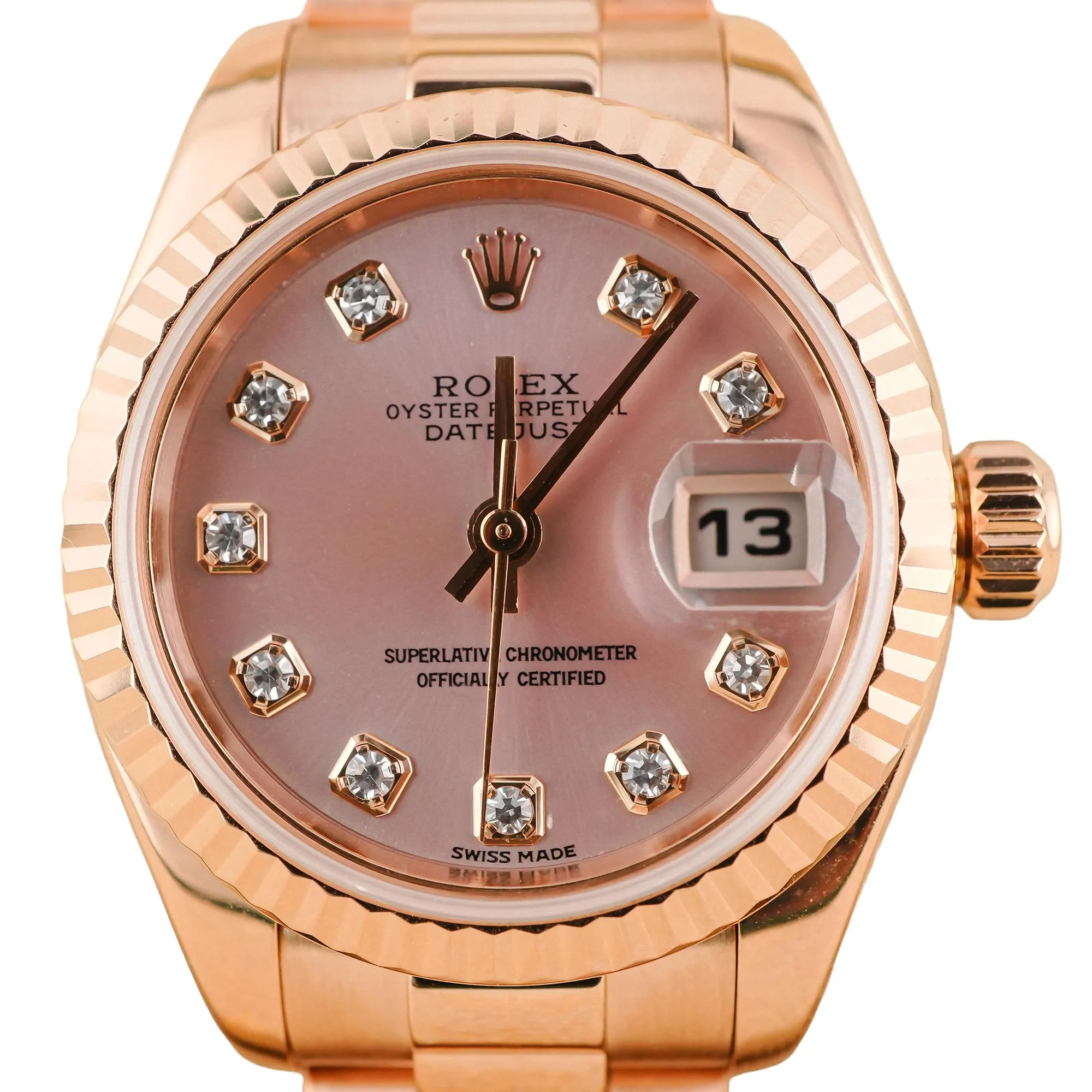 Rolex 179175 Lady-Datejust 26 mm 18K Rose Gold Pink Diamond Dial President Bracelet Box and Papers 2003 - Image 3